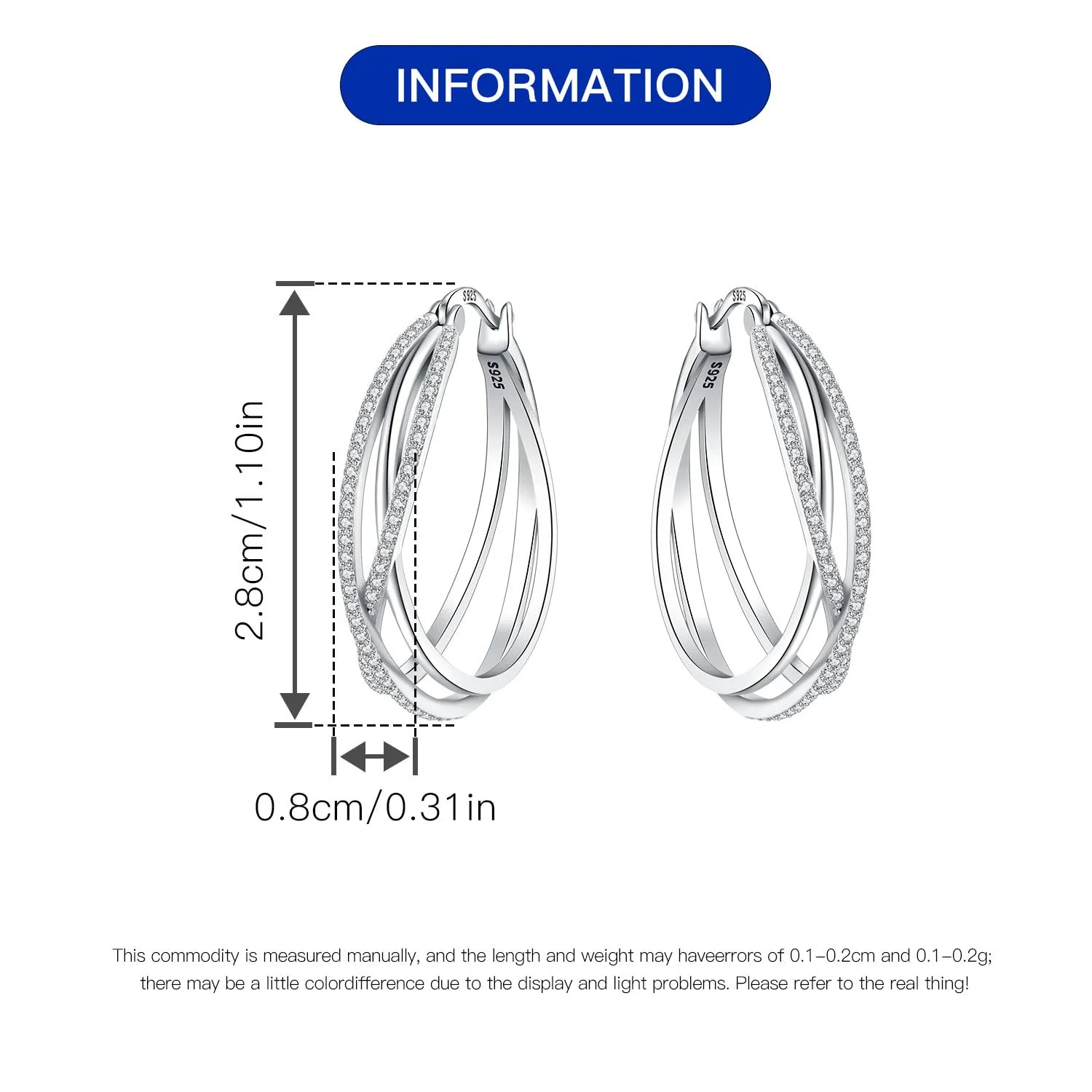 CYMYSS Orecchini Donna Argento 925 Orecchini Argento 925 a cerchio per uomini e donne Orecchini Anallergici Donna Orecchini a Cerchio Regali per Signore - immagine 3