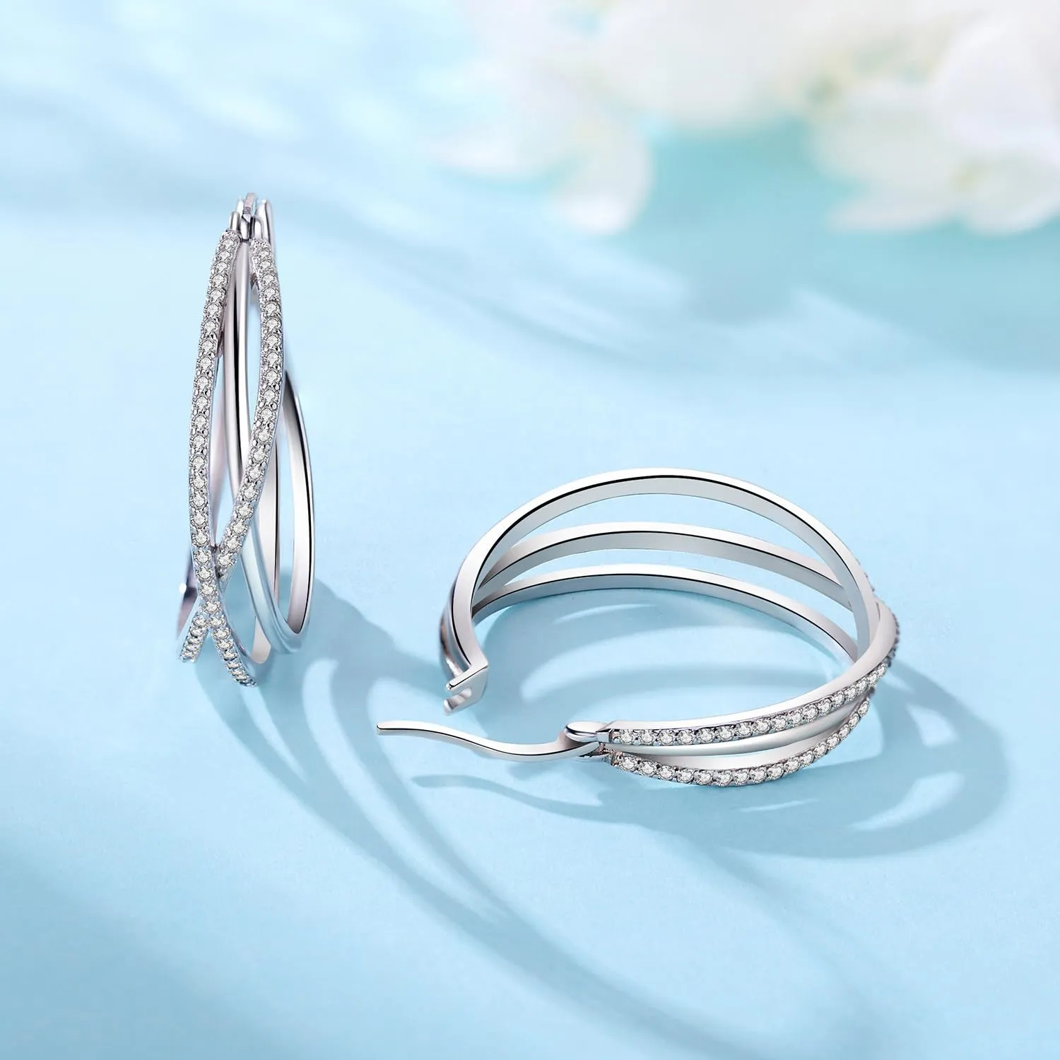 CYMYSS Orecchini Donna Argento 925 Orecchini Argento 925 a cerchio per uomini e donne Orecchini Anallergici Donna Orecchini a Cerchio Regali per Signore - immagine 4