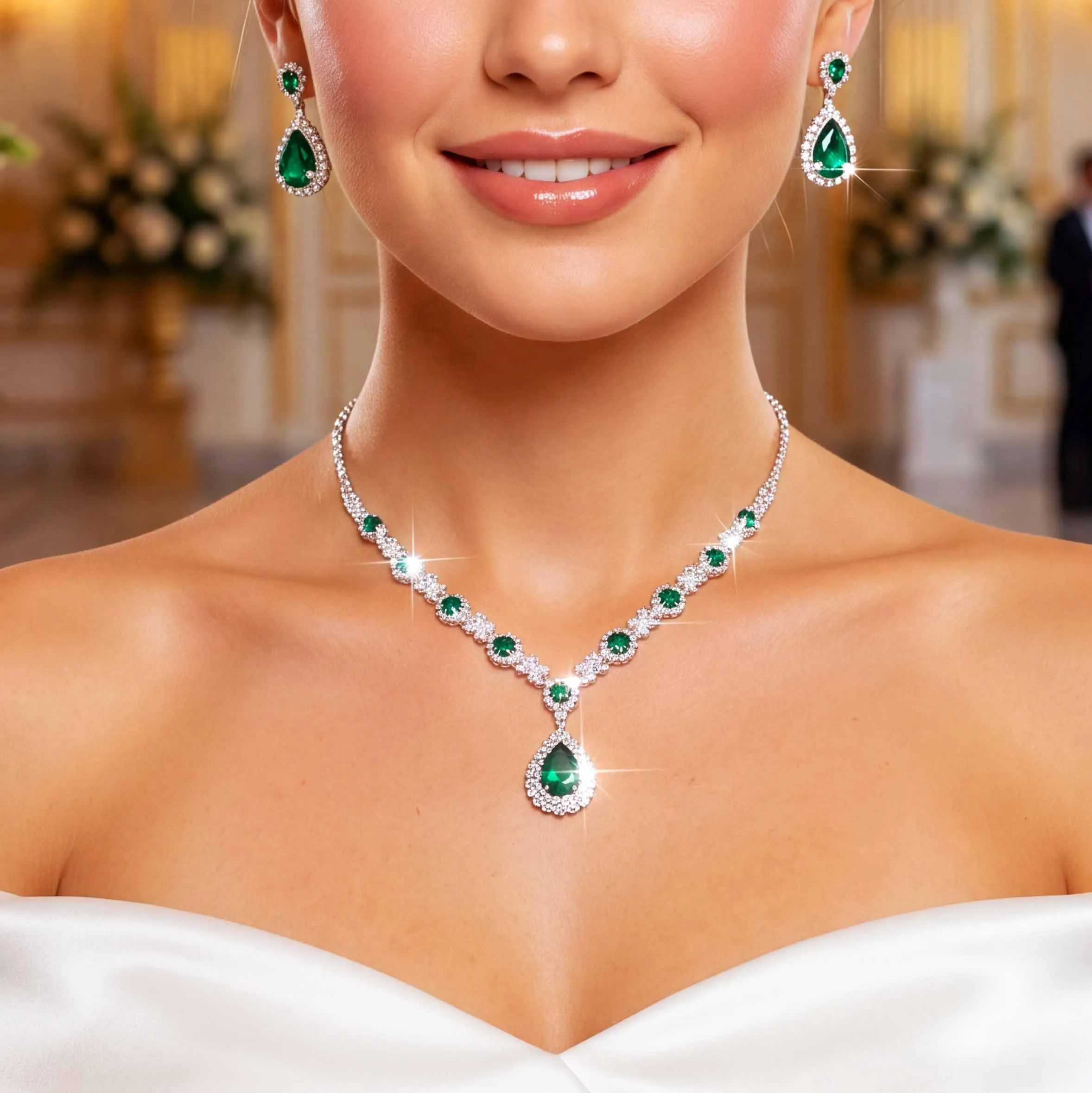 Fashband Set di collane, pendenti, orecchini da sposa, matrimonio, strass, balli, accessori per donne, Taglia unica, Lega di acciaio, Nessuna pietra preziosa - immagine 2