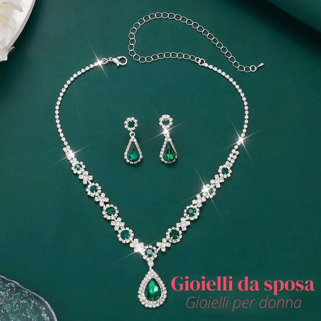 Fashband Set di collane, pendenti, orecchini da sposa, matrimonio, strass, balli, accessori per donne, Taglia unica, Lega di acciaio, Nessuna pietra preziosa - immagine 3