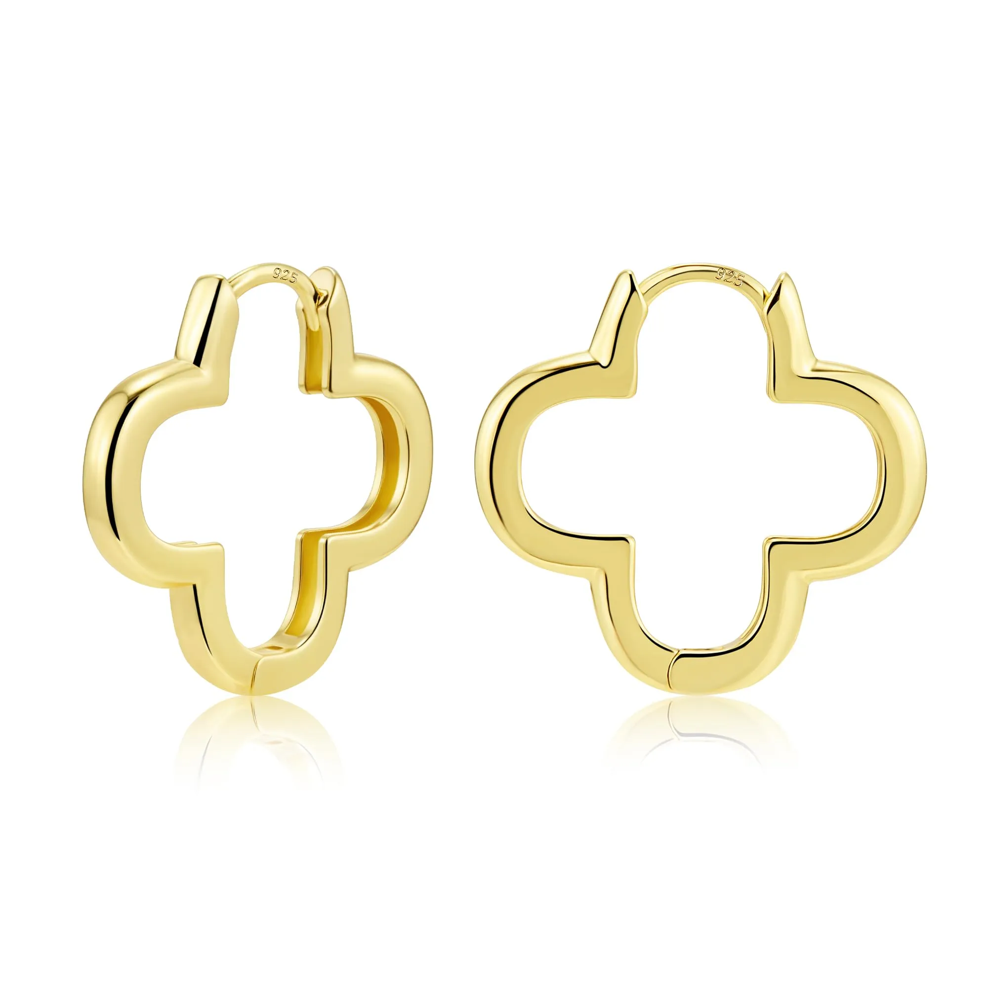 ALEXCRAFT Orecchini Donna Cerchio Oro 14K Quadrifoglio Lucido Huggie - immagine 1