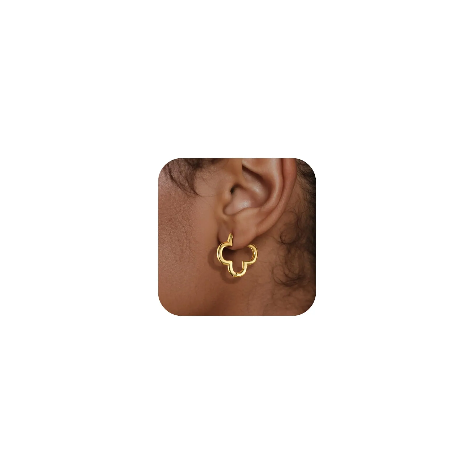 ALEXCRAFT Orecchini Donna Cerchio Oro 14K Quadrifoglio Lucido Huggie - immagine 2