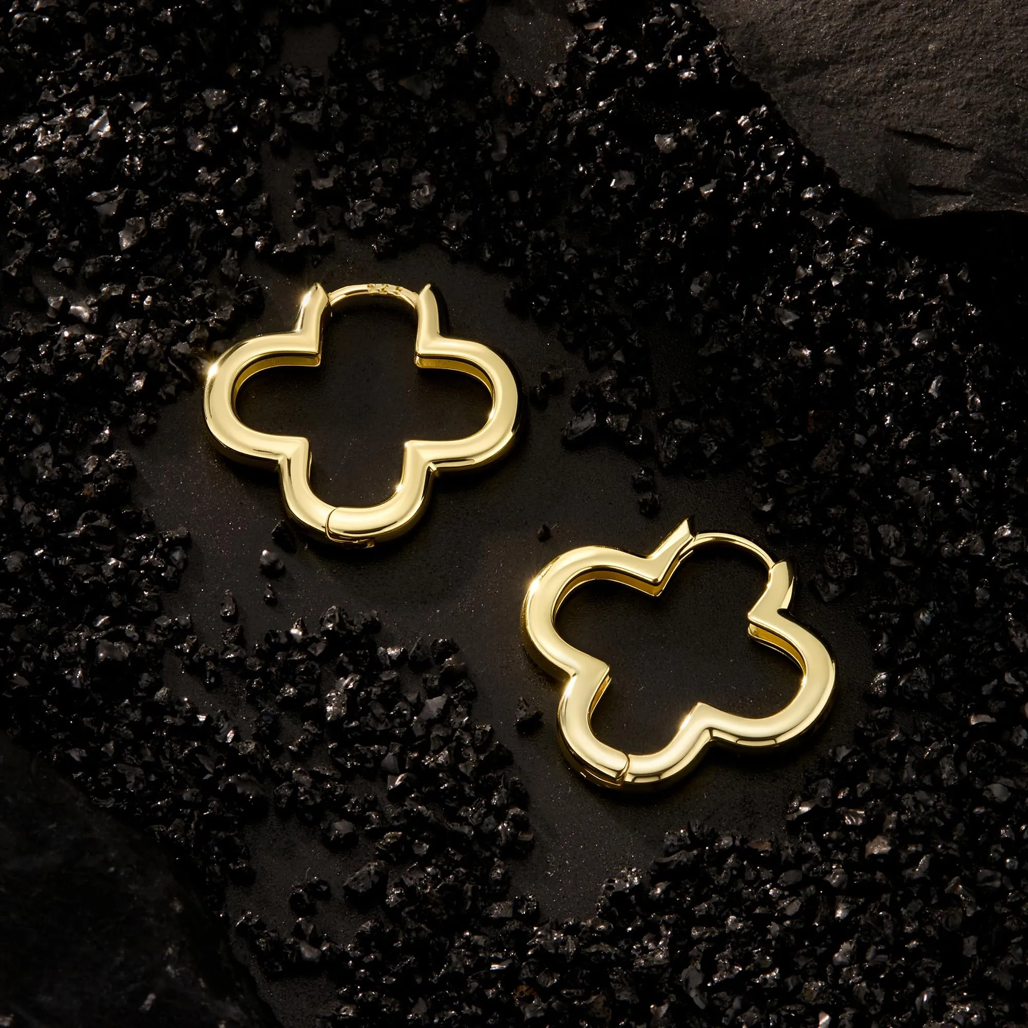 ALEXCRAFT Orecchini Donna Cerchio Oro 14K Quadrifoglio Lucido Huggie - immagine 7