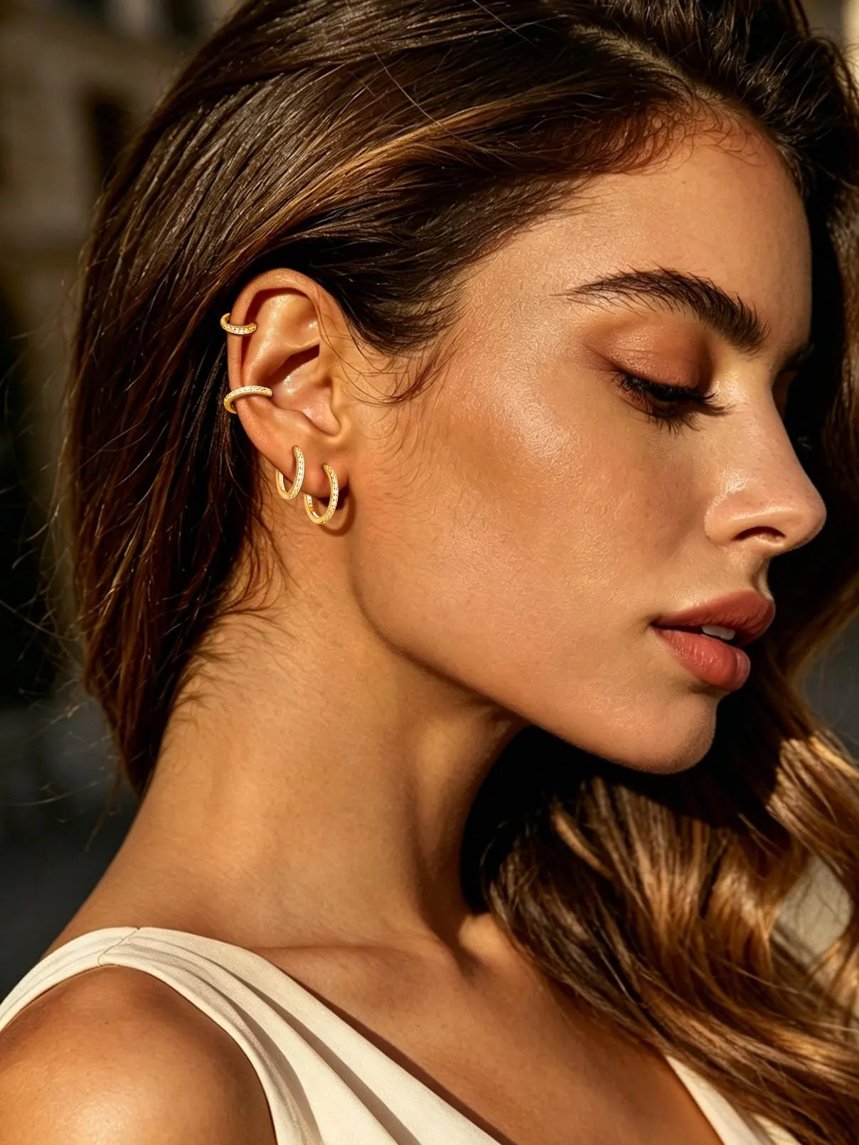 FaithHeart Strass Orecchini Argento S925 12mm Orecchini a Cerchio Oro con Strass Zirconi Orecchini Minimalisti - immagine 8