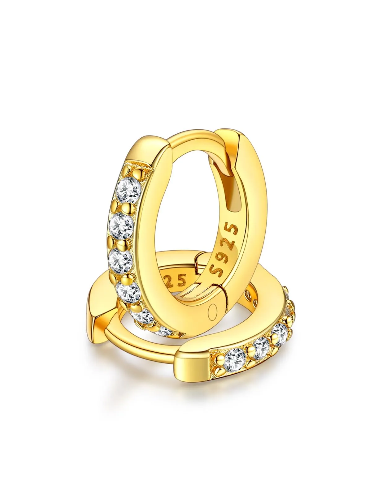 FaithHeart Strass Orecchini Argento S925 6mm Orecchini a Cerchio Oro con Strass Zirconi Orecchini Minimalisti - immagine 1