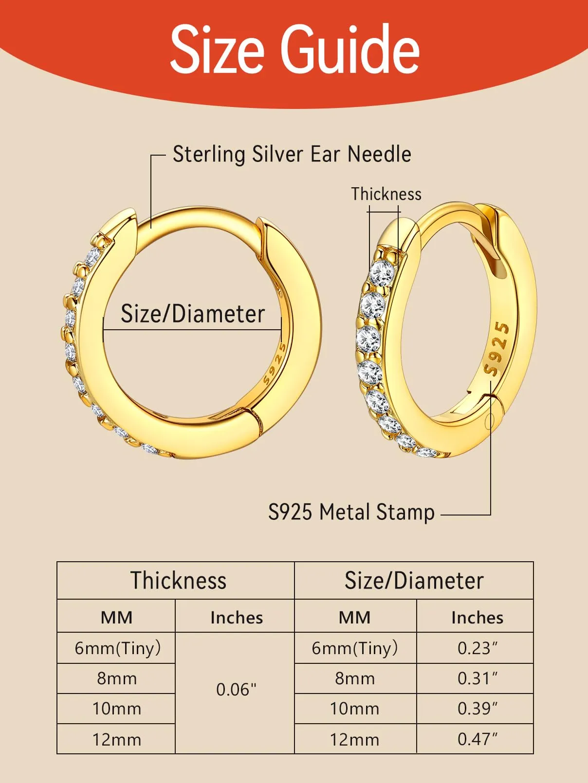 FaithHeart Strass Orecchini Argento S925 6mm Orecchini a Cerchio Oro con Strass Zirconi Orecchini Minimalisti - immagine 4