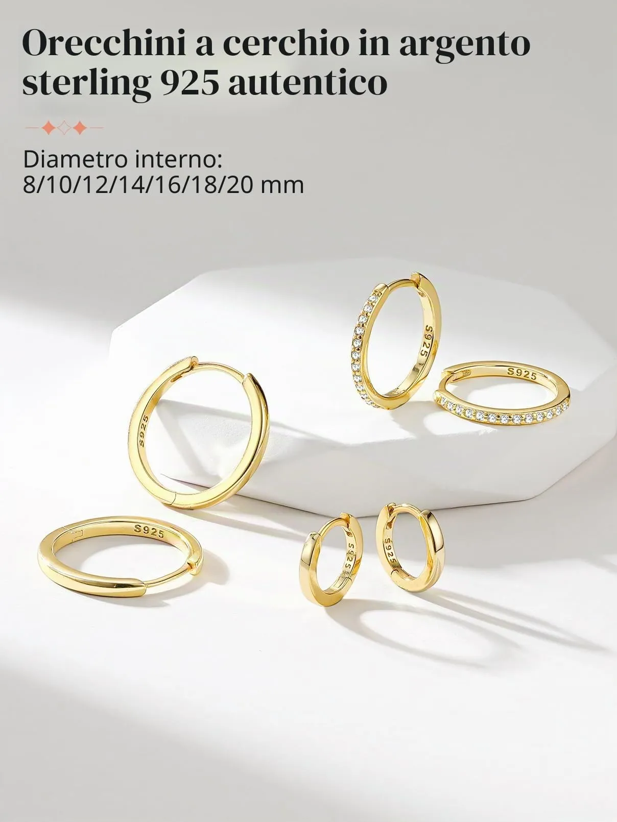 FaithHeart Strass Orecchini Argento S925 10mm Orecchini a Cerchio Oro con Strass Zirconi Orecchini Minimalisti - immagine 7