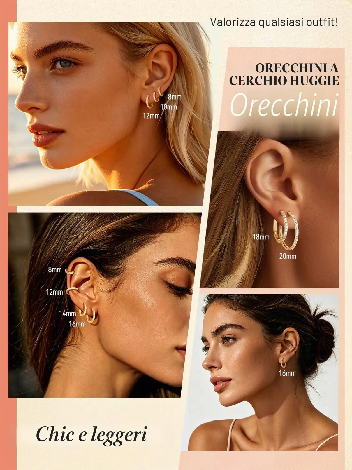 FaithHeart Strass Orecchini Argento S925 8mm Orecchini a Cerchio Oro con Strass Zirconi Orecchini Minimalisti - immagine 4