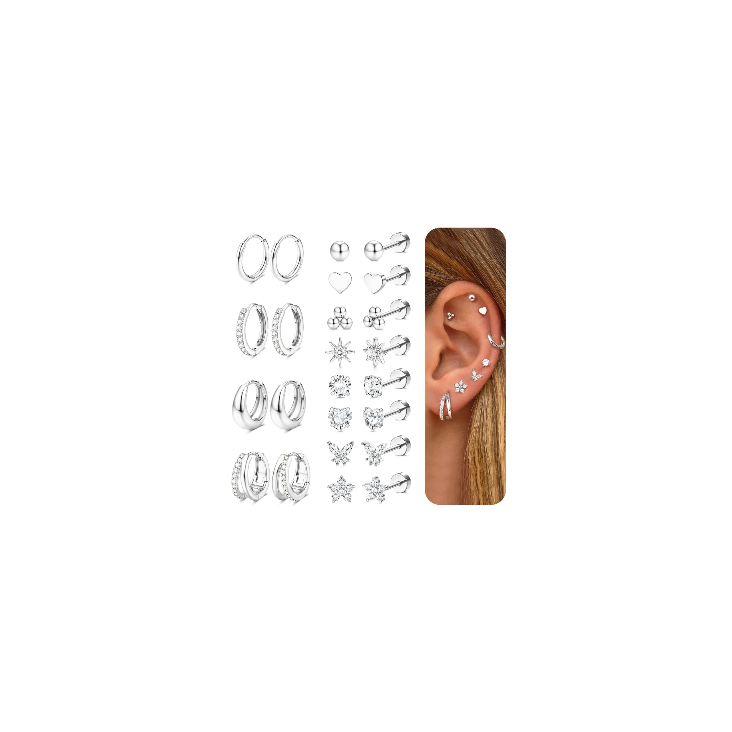 CASSIECA 12 Paia Orecchini Donna Acciaio Inossidabile Set Orecchini Donna - immagine 1