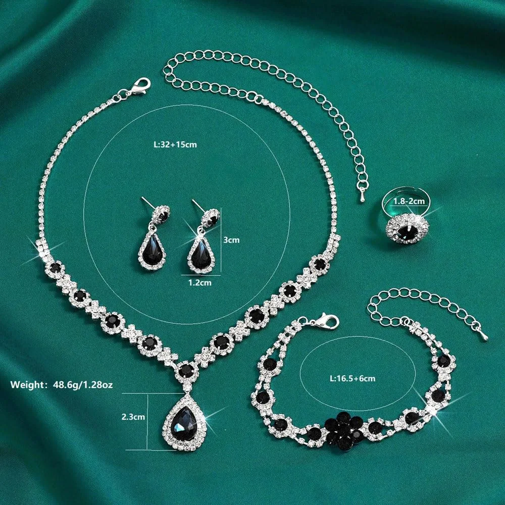 XFSRG Parure Gioielli per Donna Ragazze Eleganti Crystalline Pendente Collana Orecchini Regolabile Anelli Set Gioielli Set Regalo per le Donne Partito - immagine 2