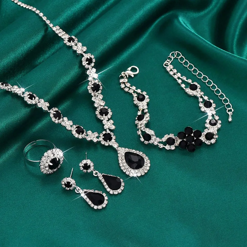 XFSRG Parure Gioielli per Donna Ragazze Eleganti Crystalline Pendente Collana Orecchini Regolabile Anelli Set Gioielli Set Regalo per le Donne Partito - immagine 3