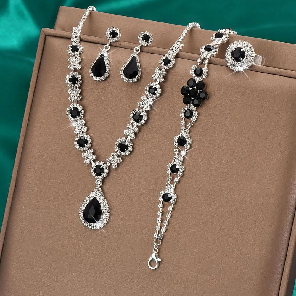 XFSRG Parure Gioielli per Donna Ragazze Eleganti Crystalline Pendente Collana Orecchini Regolabile Anelli Set Gioielli Set Regalo per le Donne Partito - immagine 4