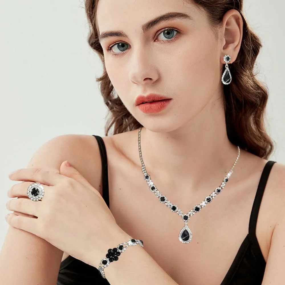 XFSRG Parure Gioielli per Donna Ragazze Eleganti Crystalline Pendente Collana Orecchini Regolabile Anelli Set Gioielli Set Regalo per le Donne Partito - immagine 6