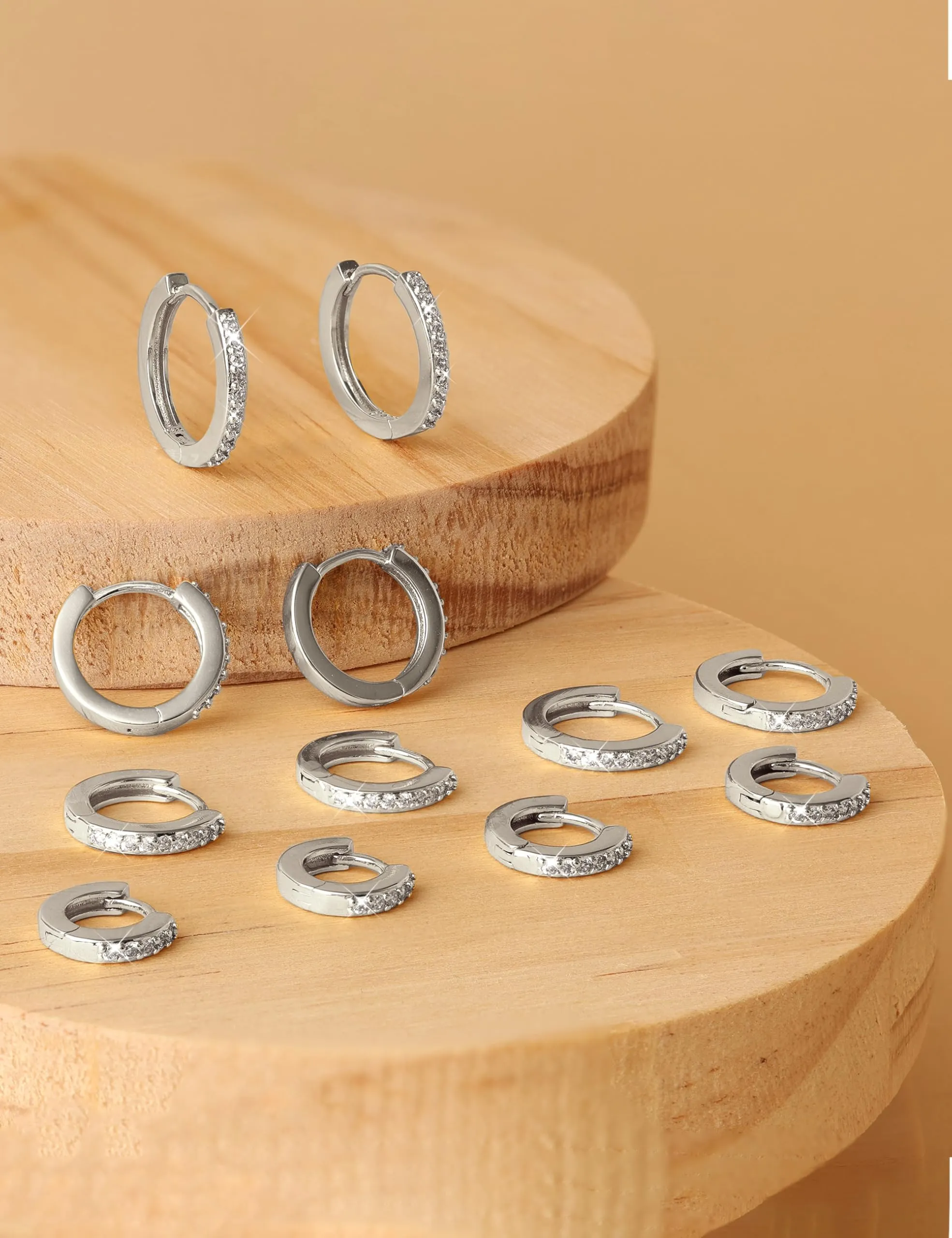 FANCH 6Paia Orecchini Cerchio Argento 925 per Donna Uomo Set Orecchini Cerchio Piccoli 14K Placcato Oro Cubic Zirconia Ipoallergenico Cartilage Daith Helix Piercing Orecchino 6/7/8/9/10/12mm Argento - immagine 7