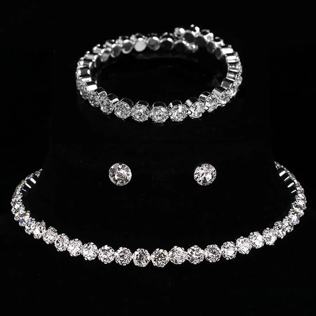 DOKRIN Collane da donna,3 pezzi di accessori da sposa, orecchini con collana a goccia in zircone e diamanti alla moda, accessori per banchetti nuziali - immagine 2