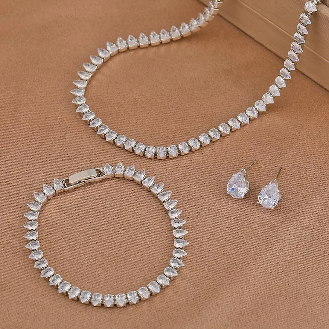 DOKRIN Collane da donna,3 pezzi di accessori da sposa, orecchini con collana a goccia in zircone e diamanti alla moda, accessori per banchetti nuziali - immagine 4