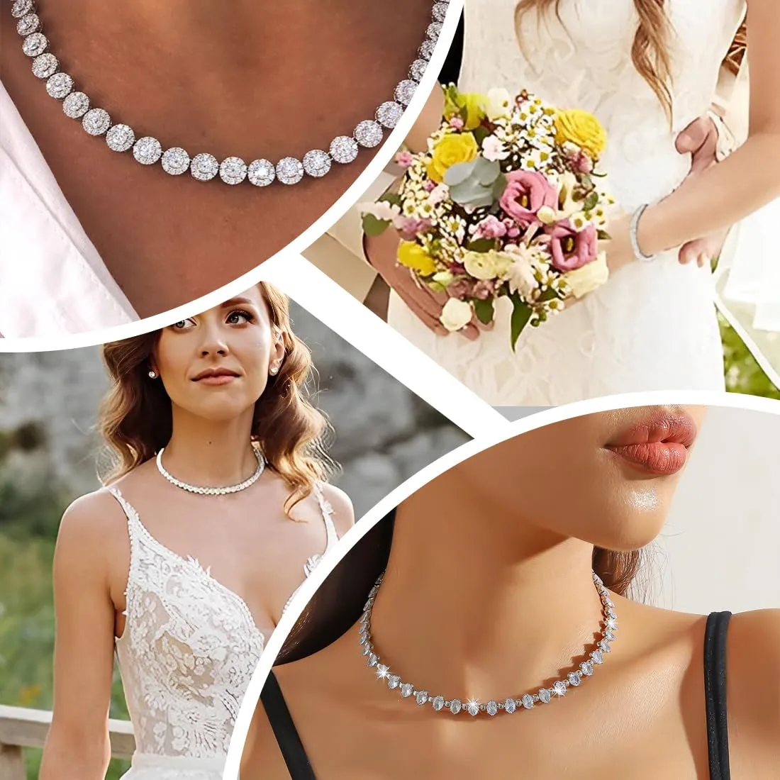 DOKRIN Collane da donna,3 pezzi di accessori da sposa, orecchini con collana a goccia in zircone e diamanti alla moda, accessori per banchetti nuziali - immagine 5