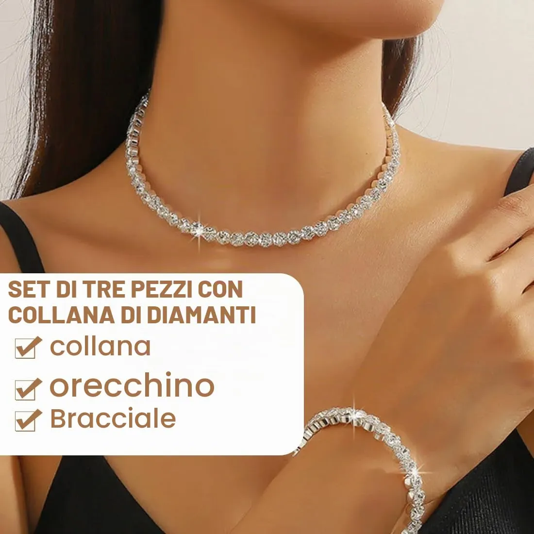 DOKRIN Collane da donna,3 pezzi di accessori da sposa, orecchini con collana a goccia in zircone e diamanti alla moda, accessori per banchetti nuziali - immagine 6