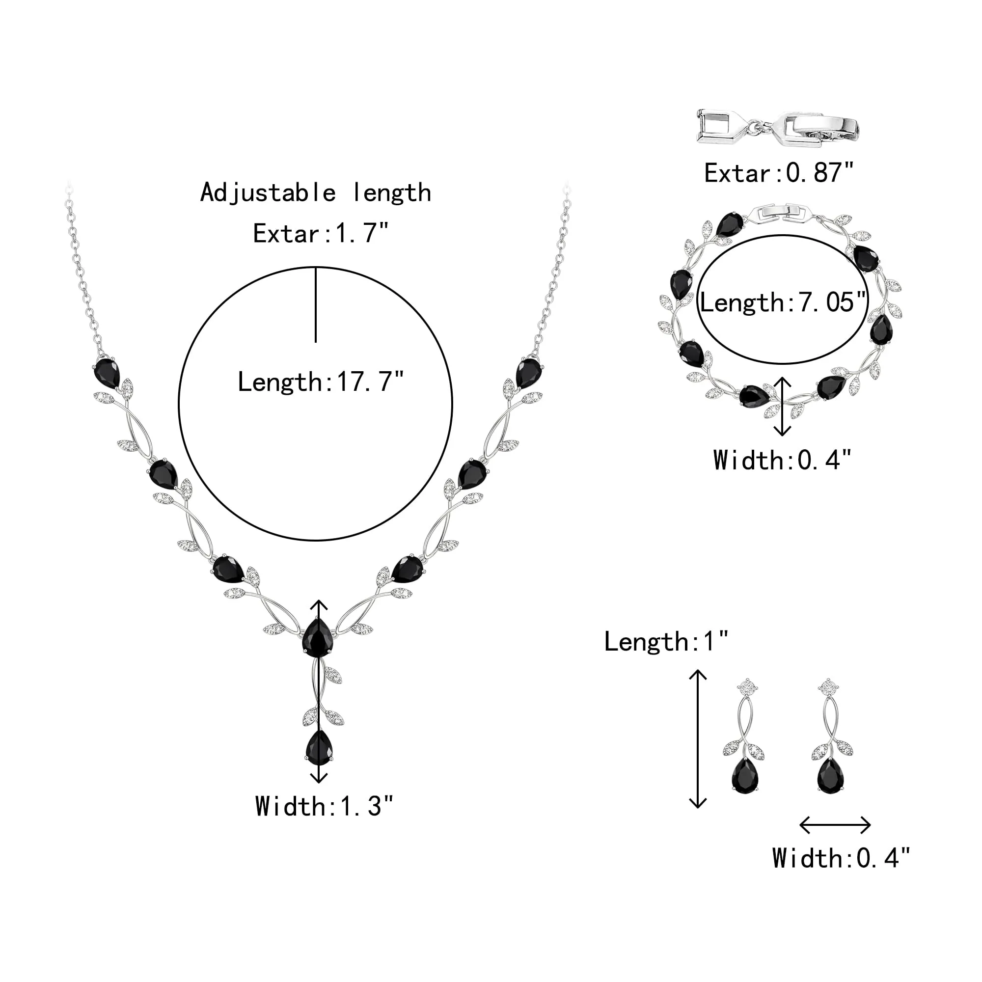 Clearine - Set di gioielli in zirconia per donne spose, con brillanti ciondoli a goccia e collana con foglie, orecchini e braccialetto per ballo di fine anno - immagine 4