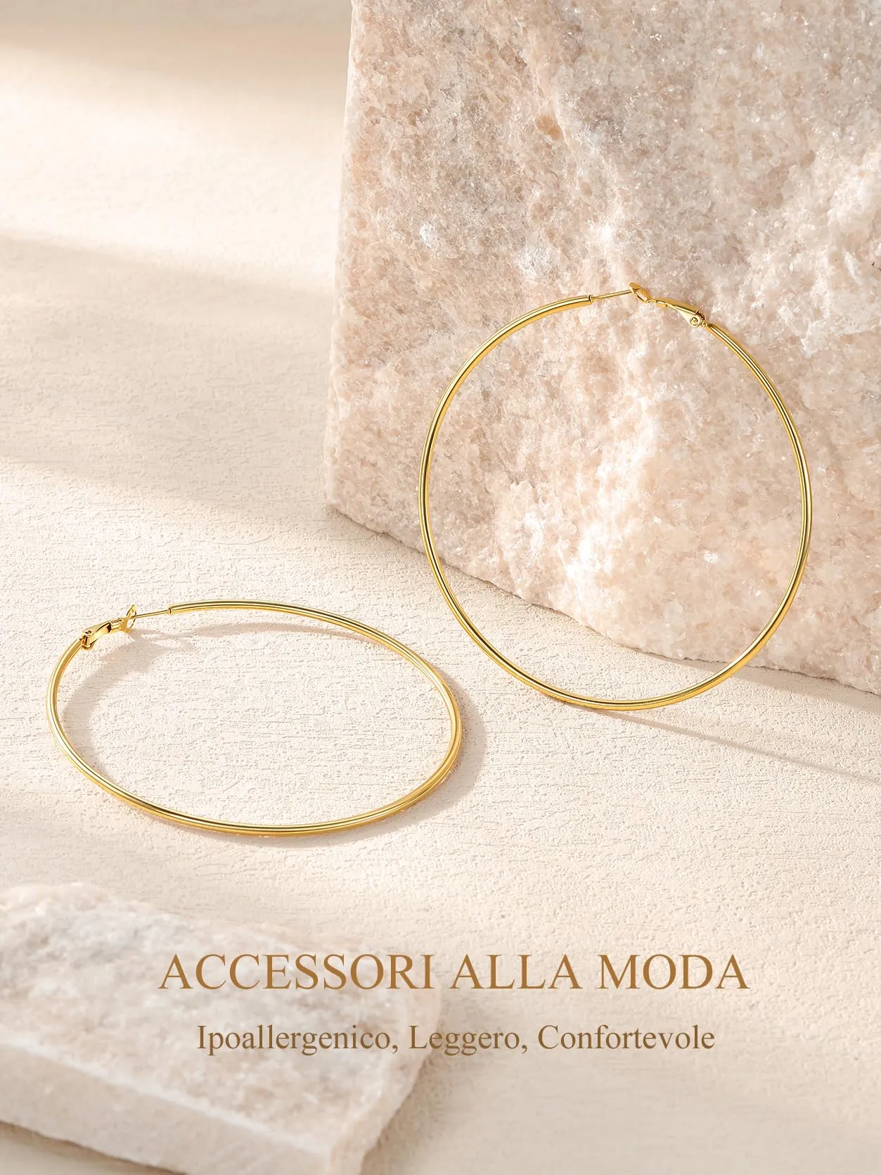GoldChic Orecchini Cerchio Grande 80mm Oro in Acciaio Inox - immagine 8