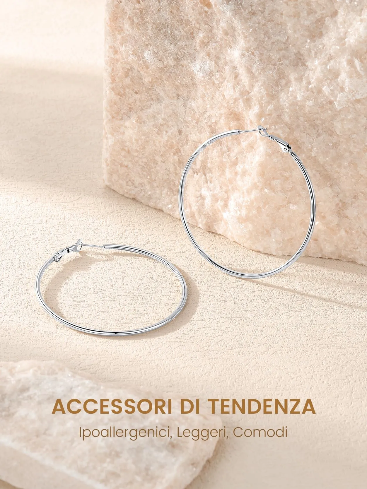 GoldChic Orecchini Cerchio Grande 60mm Argento Acciaio Inox - immagine 5