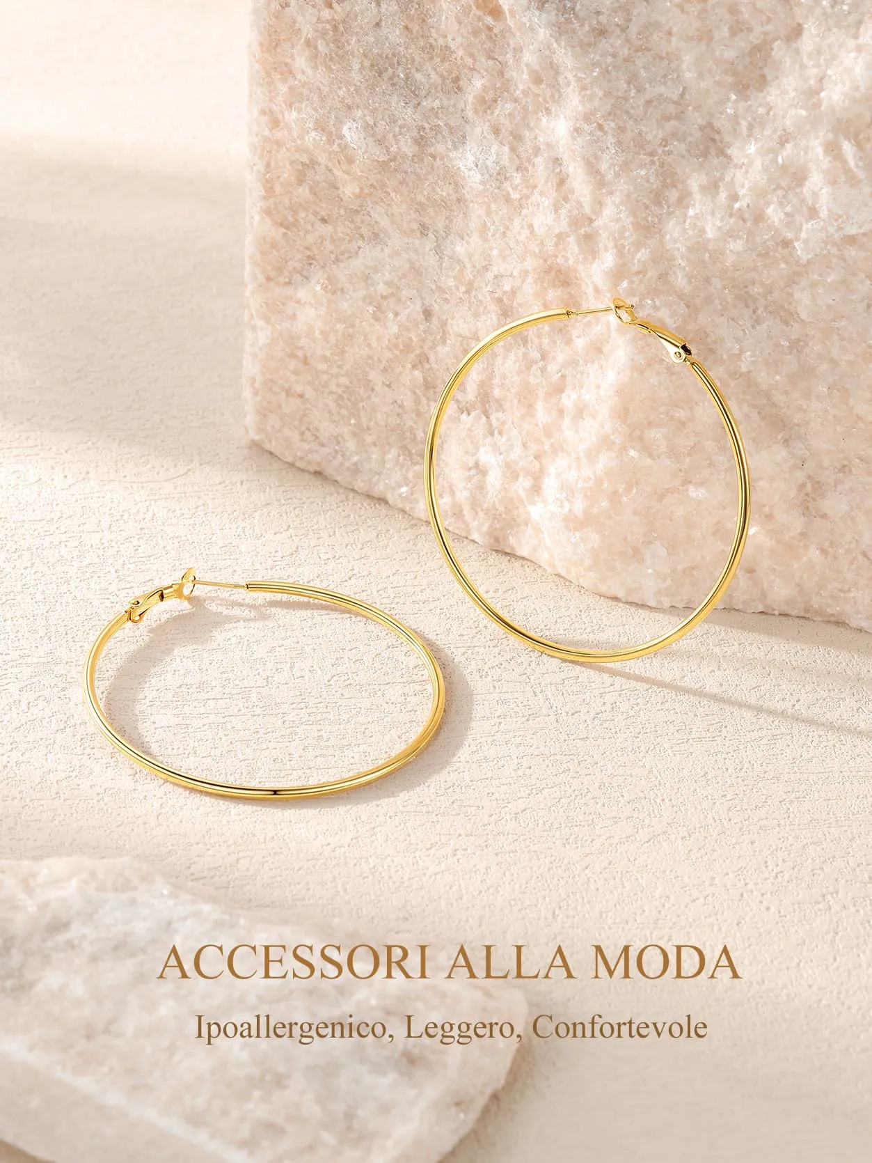 GoldChic Orecchini Cerchio Grande 60mm Oro in Acciaio Inox - immagine 5