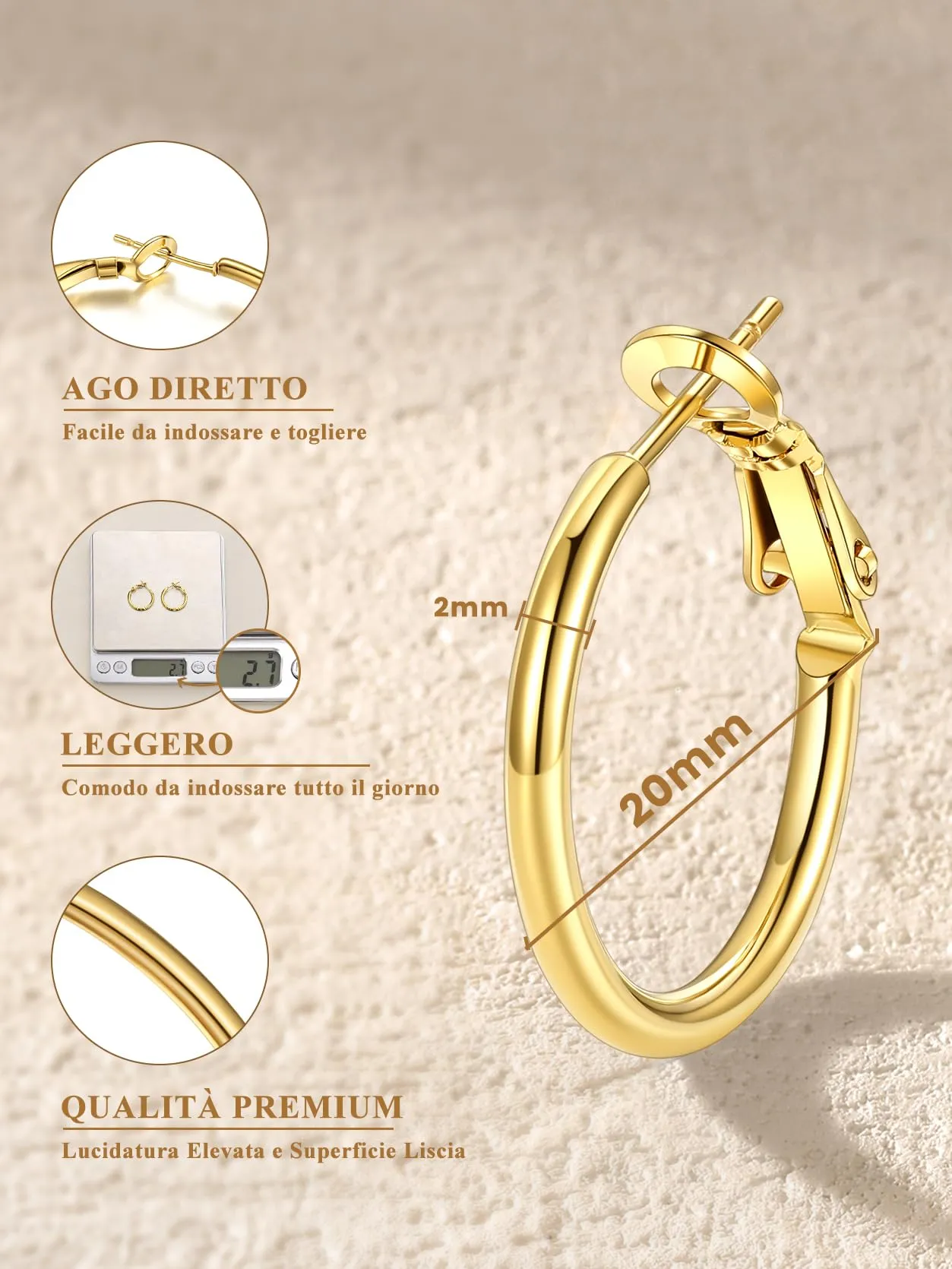 GoldChic Orecchini Cerchio 20mm Oro in Acciaio Inox - immagine 3