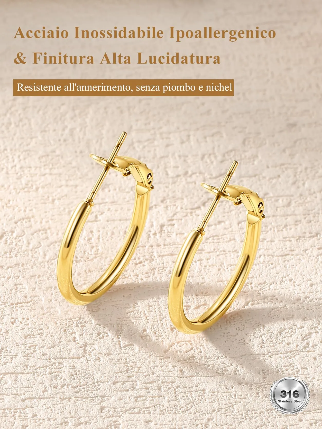 GoldChic Orecchini Cerchio 20mm Oro in Acciaio Inox - immagine 6