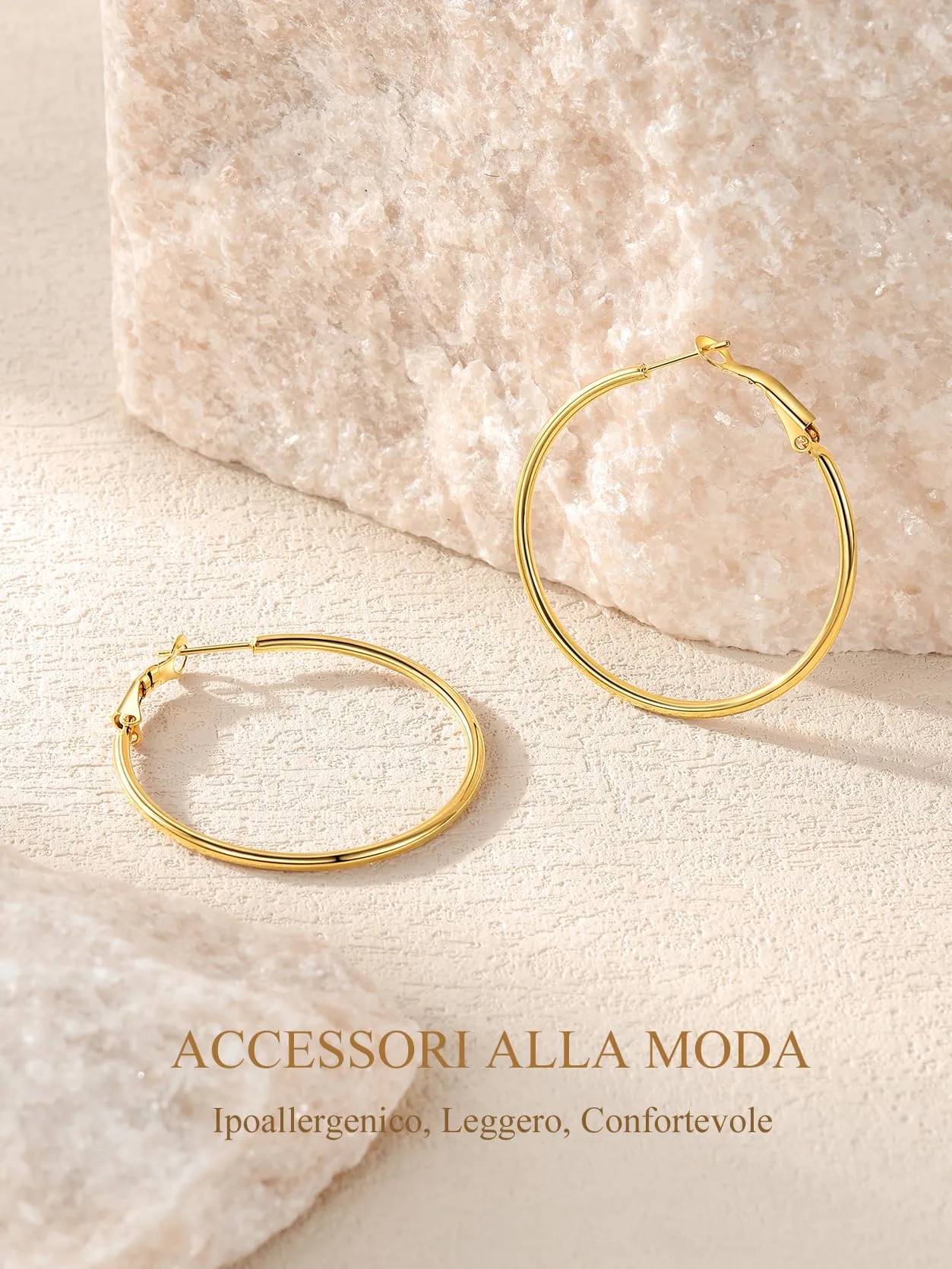 GoldChic Orecchini Cerchio Media 40mm Oro in Acciaio Inox - immagine 6