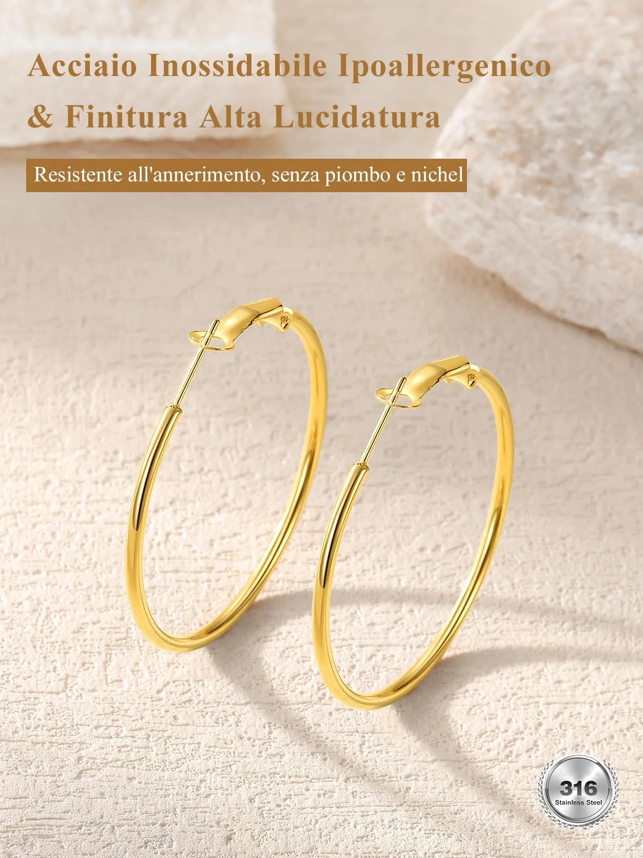 GoldChic Orecchini Cerchio Media 40mm Oro in Acciaio Inox - immagine 8