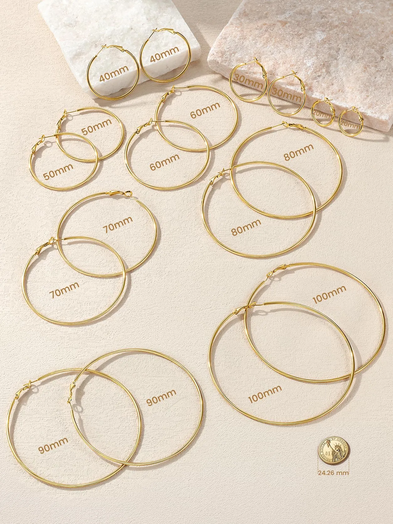 GoldChic Orecchini Cerchio Media 40mm Oro in Acciaio Inox - immagine 9