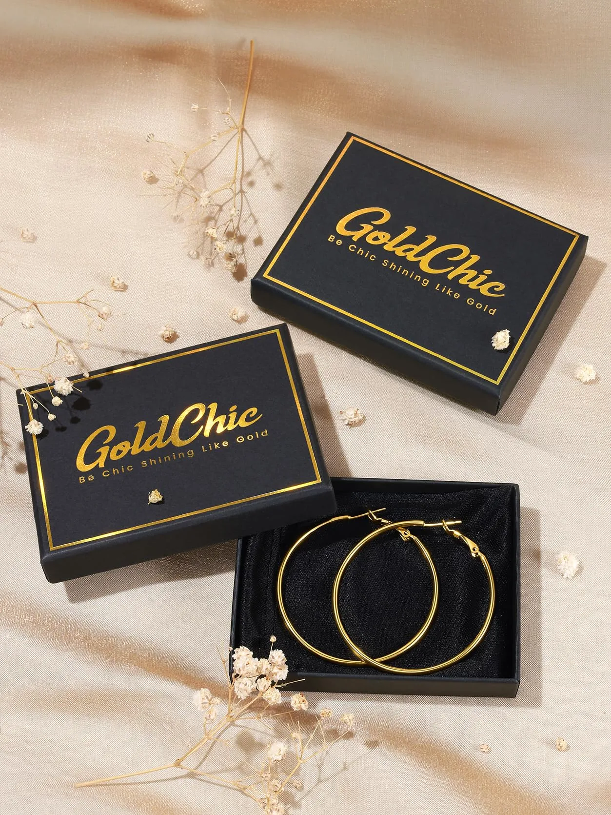 GoldChic Orecchini Cerchio Grande 60mm Nero in Acciaio Inox - immagine 7