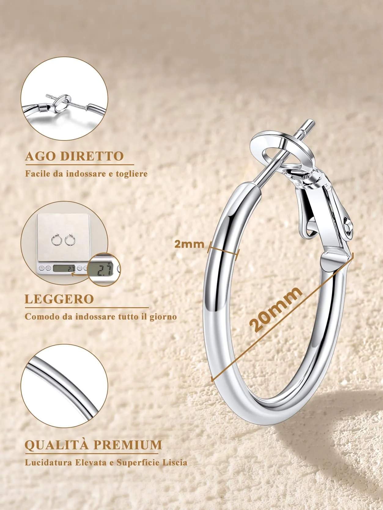 GoldChic Orecchini Cerchio 20mm Argento in Acciaio Inox - immagine 3