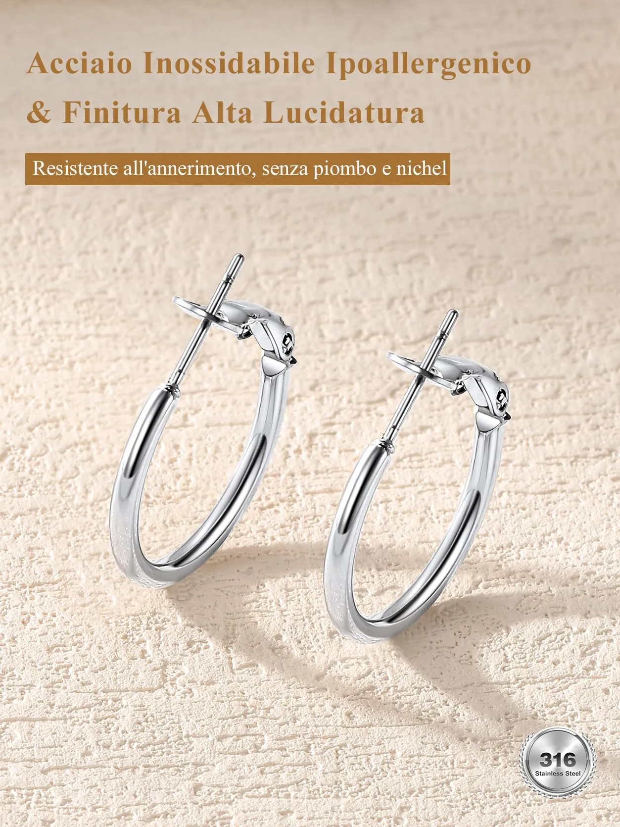 GoldChic Orecchini Cerchio 20mm Argento in Acciaio Inox - immagine 6