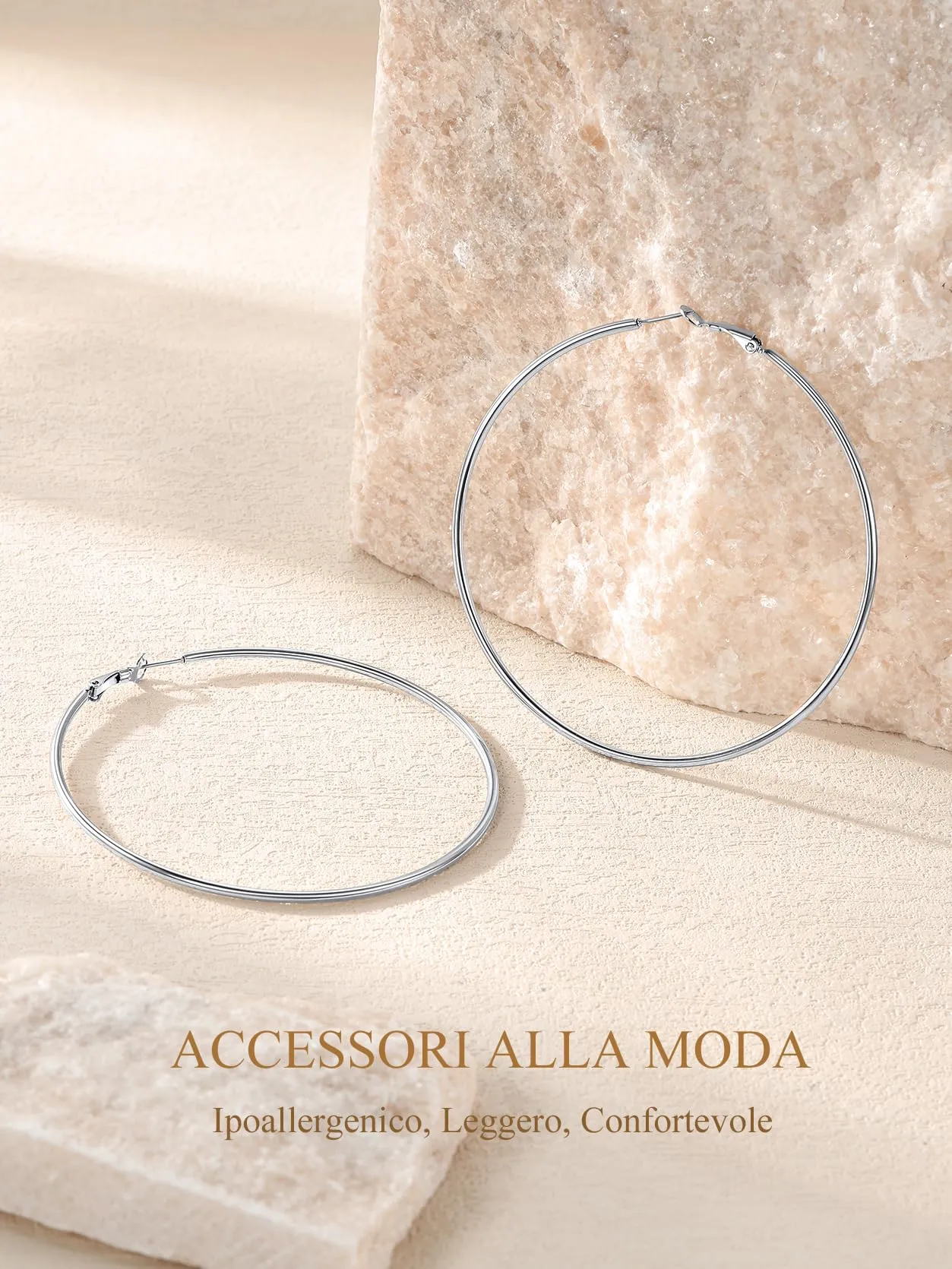 GoldChic Orecchini Cerchio Grande 80mm Argento Acciaio Inox - immagine 6