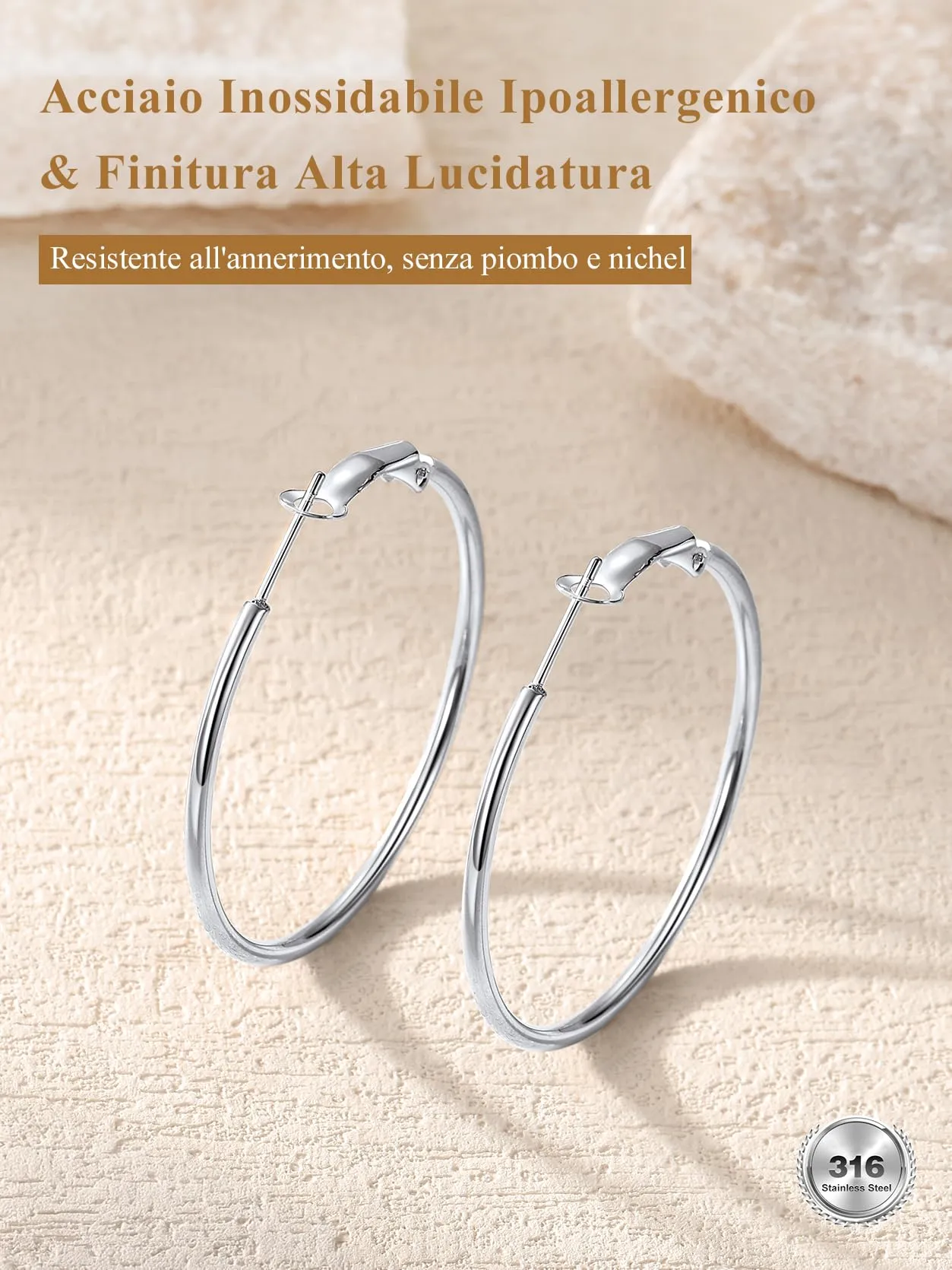 GoldChic Orecchini Cerchio Media 40mm Argento Acciaio Inox - immagine 6