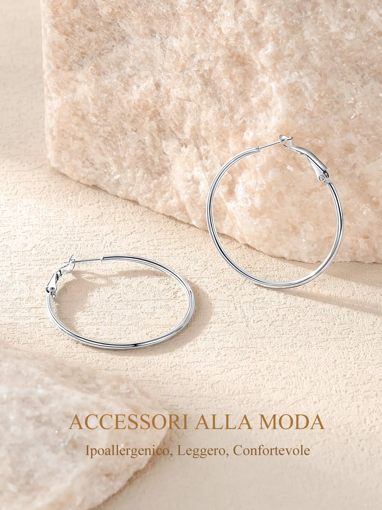 GoldChic Orecchini Cerchio Media 40mm Argento Acciaio Inox - immagine 7