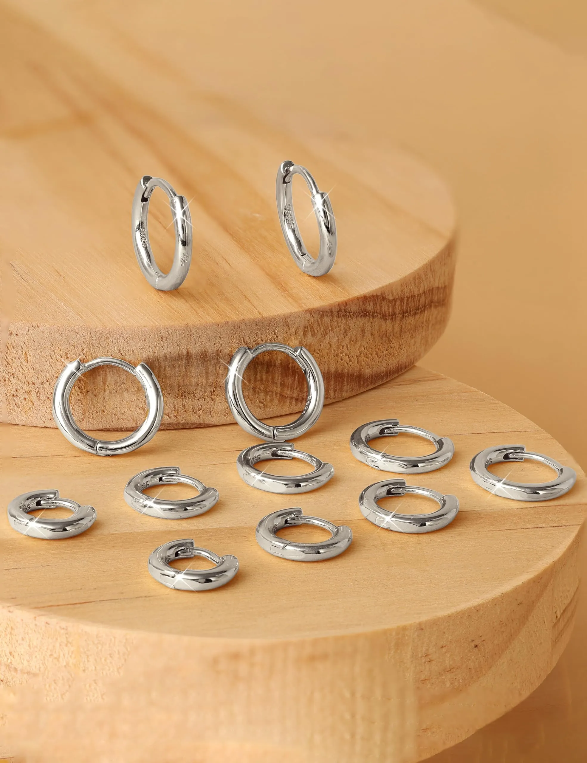 FANCH 6Paia Orecchini Cerchio Argento 925 per Donna Uomo Set Orecchini Cerchio Piccoli 14K Placcato Oro Ipoallergenico Cartilage Orecchino Daith Helix Piercing Orecchino 6/7/8/9/10/12mm Argento - immagine 7