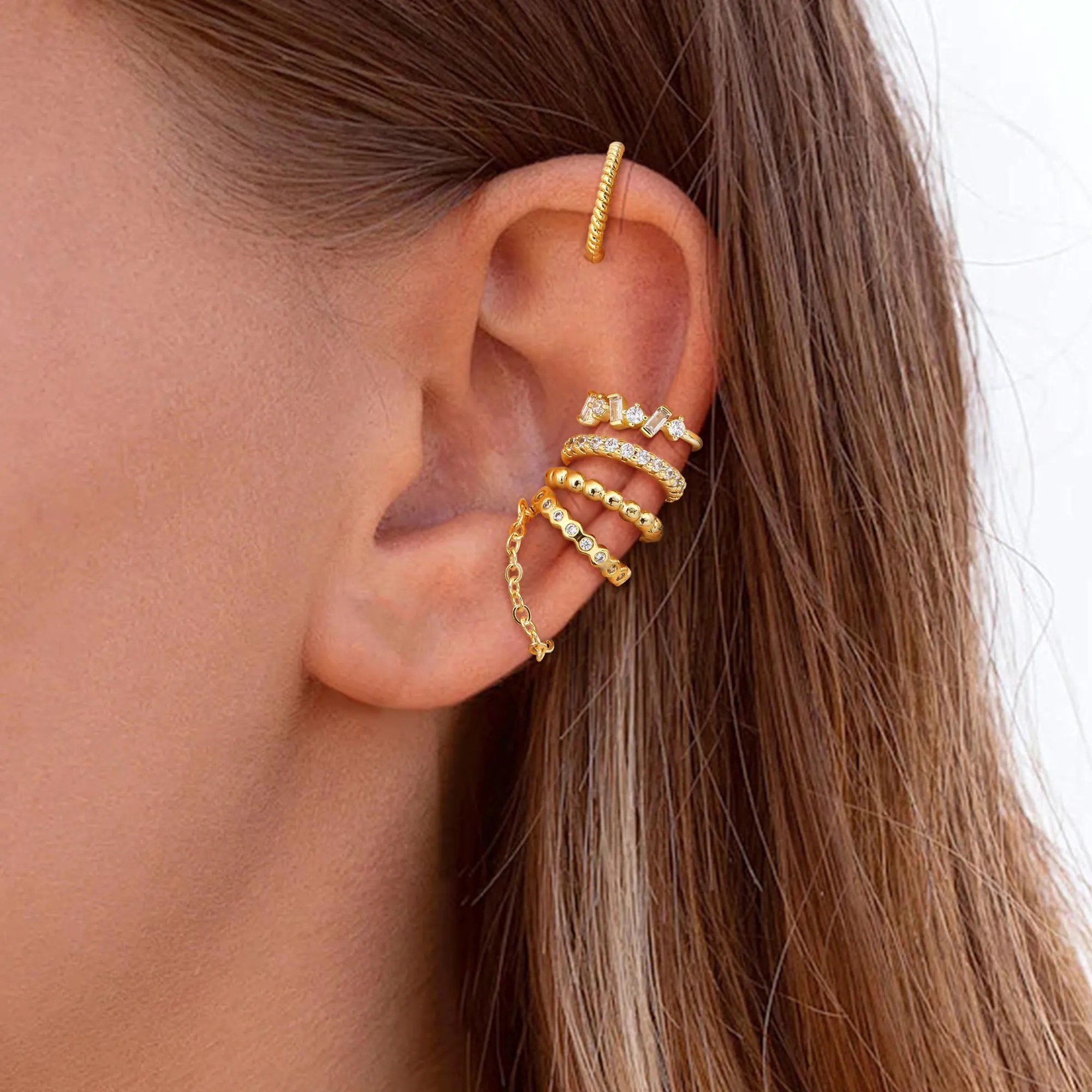 Dochais 5 Pezzi Ear Cuff Orecchini Donna Oro Color Orecchini Senza Buco Ear Cuff Orecchio Non Piercing Earcuffs Regolabile Ipoallergenici Orecchino Clip Donna per Cartilagine Finti per Ragazze - immagine 5