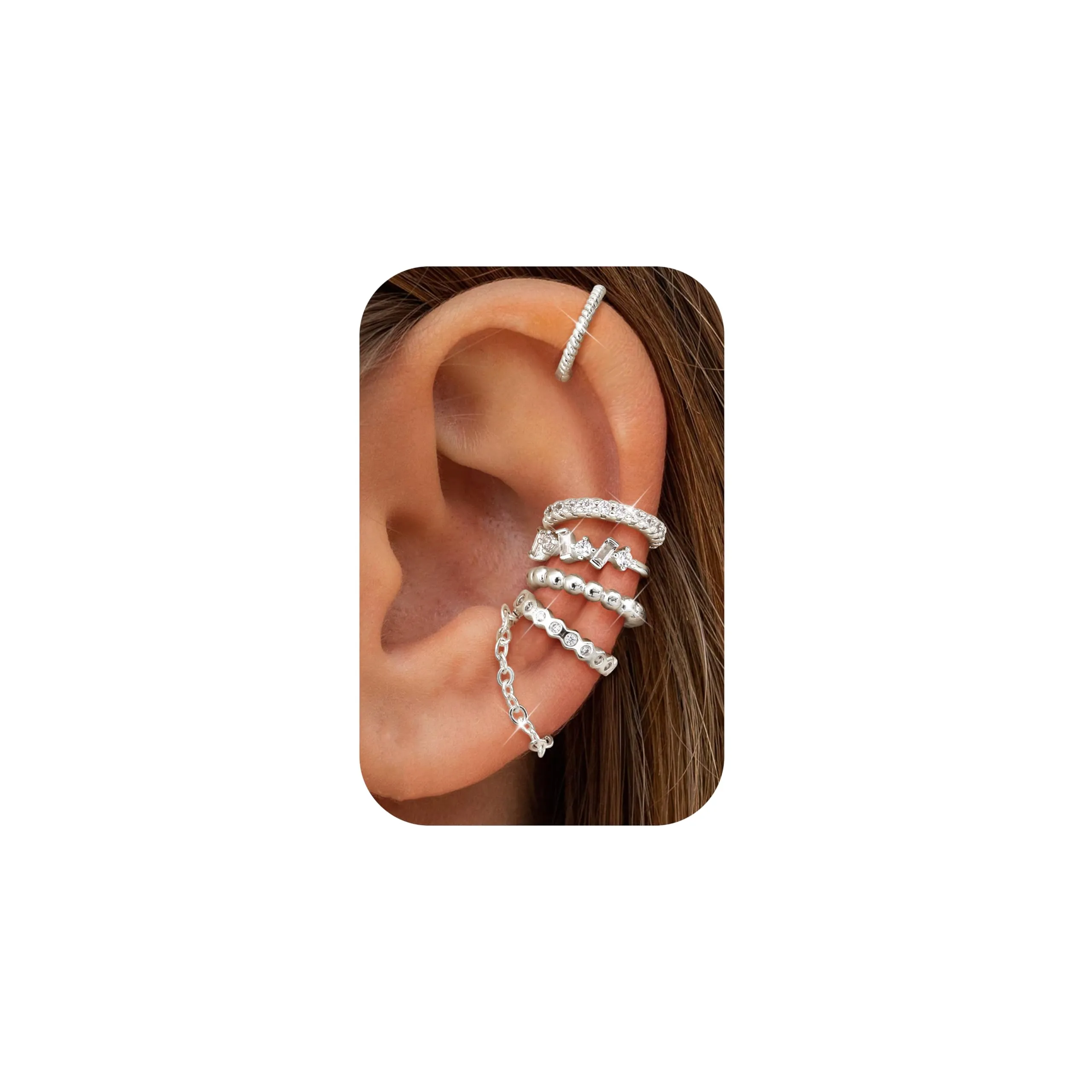 Dochais 5 Pezzi Ear Cuff Orecchini Donna Argento Color Orecchini Senza Buco Ear Cuff Orecchio Non Piercing Earcuffs Regolabile Ipoallergenici Orecchino Clip Donna per Cartilagine Finti per Ragazze - immagine 1