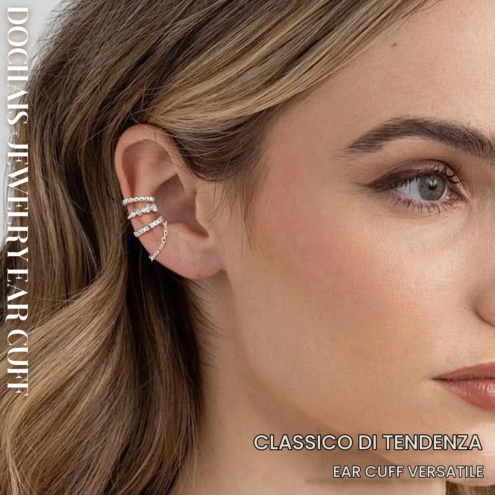 Dochais 5 Pezzi Ear Cuff Orecchini Donna Argento Color Orecchini Senza Buco Ear Cuff Orecchio Non Piercing Earcuffs Regolabile Ipoallergenici Orecchino Clip Donna per Cartilagine Finti per Ragazze - immagine 2