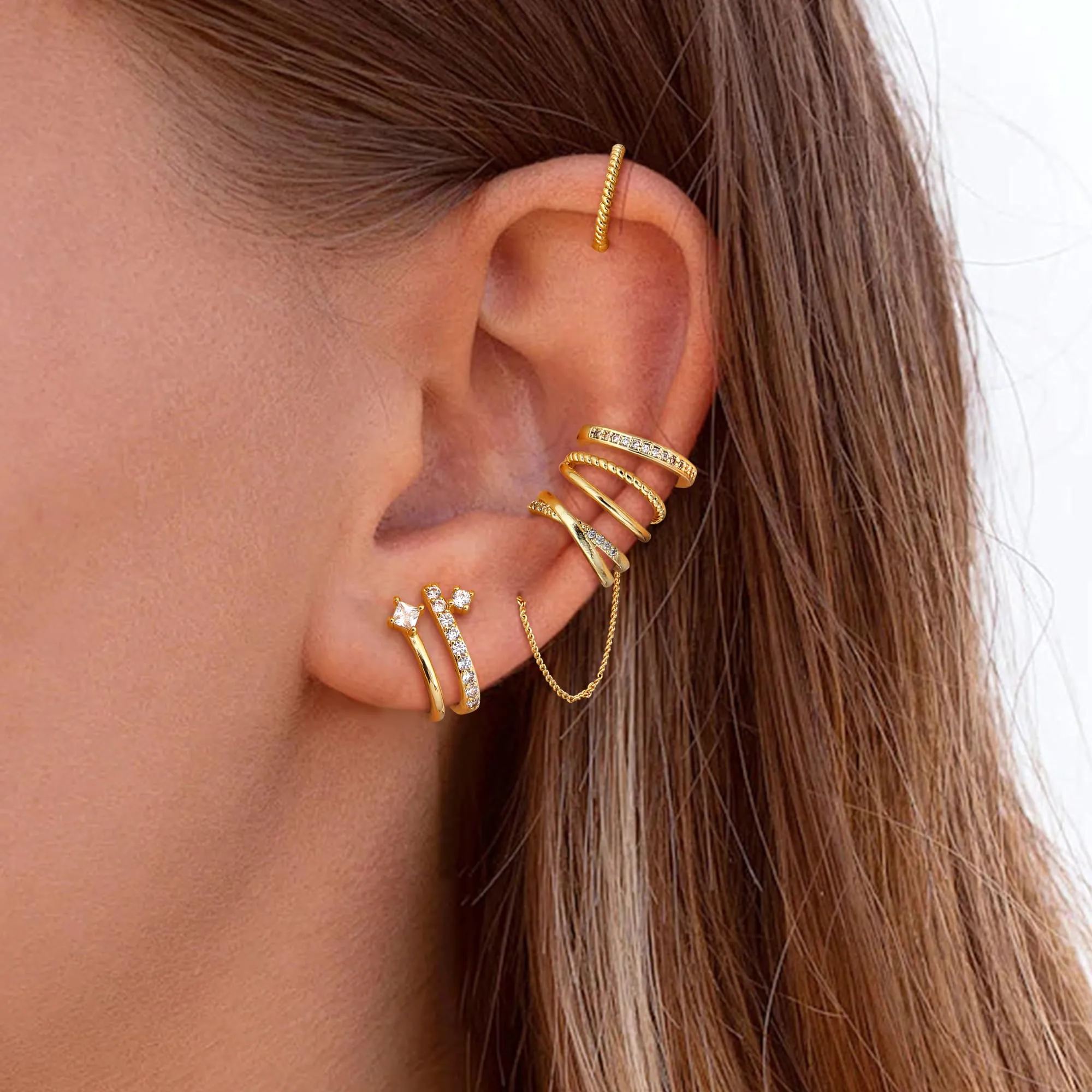 Dochais 5 Pezzi Ear Cuff Orecchini Donna Oro Color Orecchini Senza Buco Ear Cuff Orecchio Non Piercing Earcuffs Regolabile Ipoallergenici Orecchino Clip Donna per Cartilagine Finti per Ragazze - immagine 5
