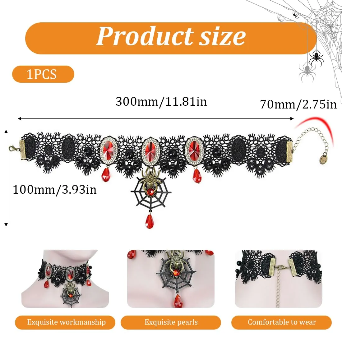 WEGLOK Collane con girocollo in pizzo nero sexy Collane, Pizzo Girocollo Gotico Halloween Choker Donna Décoration, di Tendenza per Donne e Ragazze, per Costumi Halloween, per feste di Halloween - immagine 2