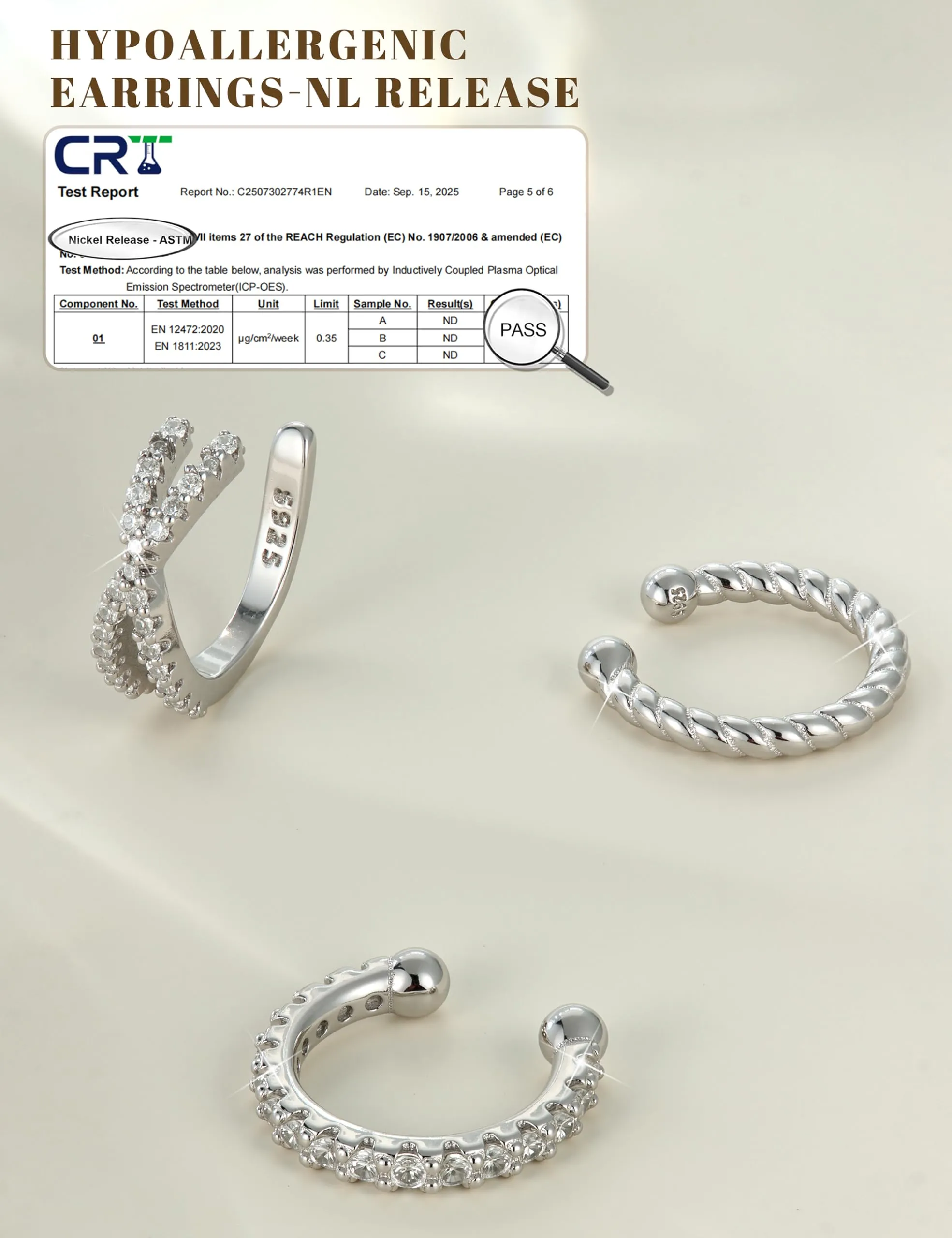 Chriscoco 3Pcs Ear Cuff Argento 925 Orecchini Senza Buco Donna Regolabile - immagine 7