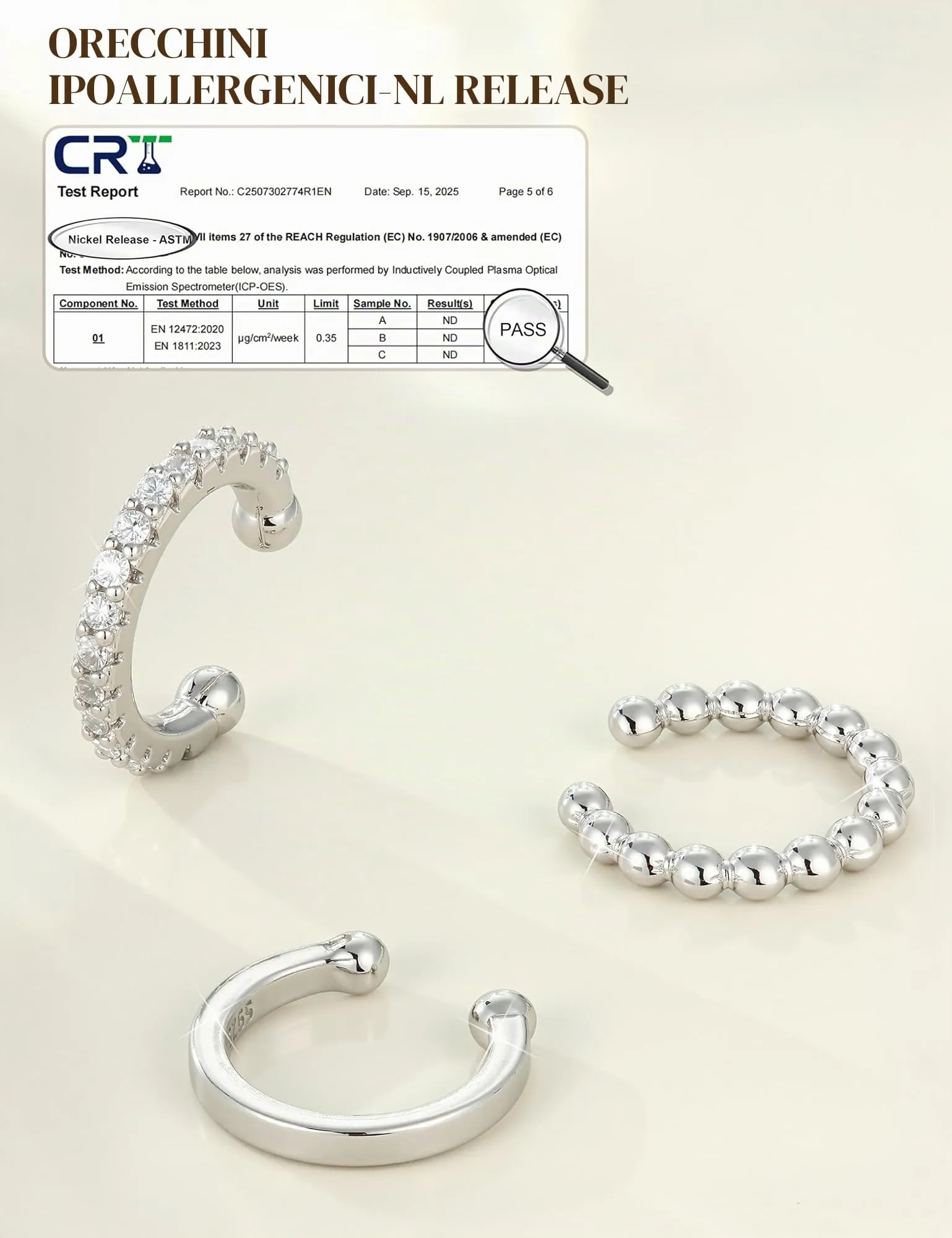 Chriscoco 3Pcs Ear Cuff Argento 925 Orecchini Senza Buco Donna Regolabile - immagine 7