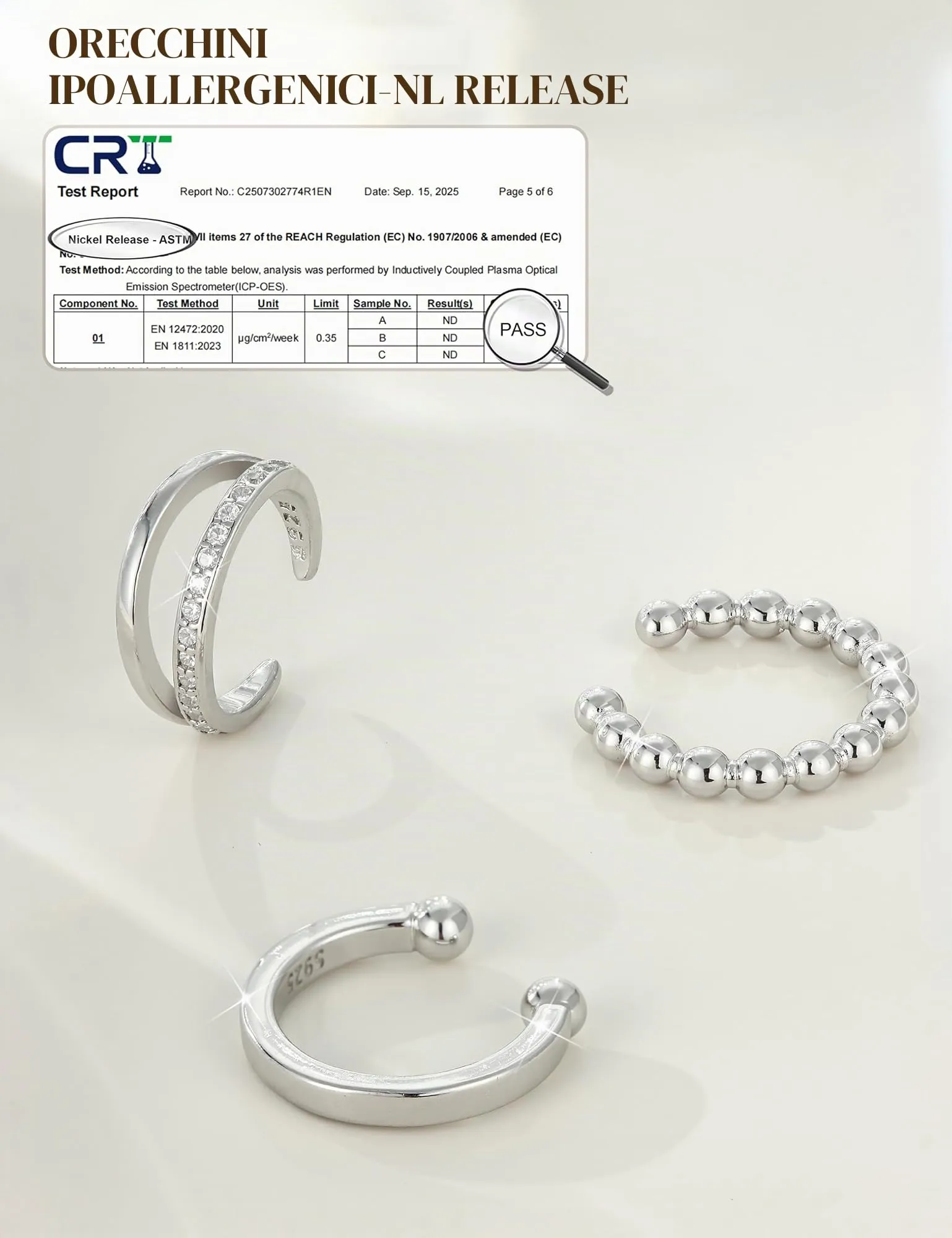 Chriscoco 3Pcs Ear Cuff Argento 925 Orecchini Senza Buco Donna Regolabile - immagine 7