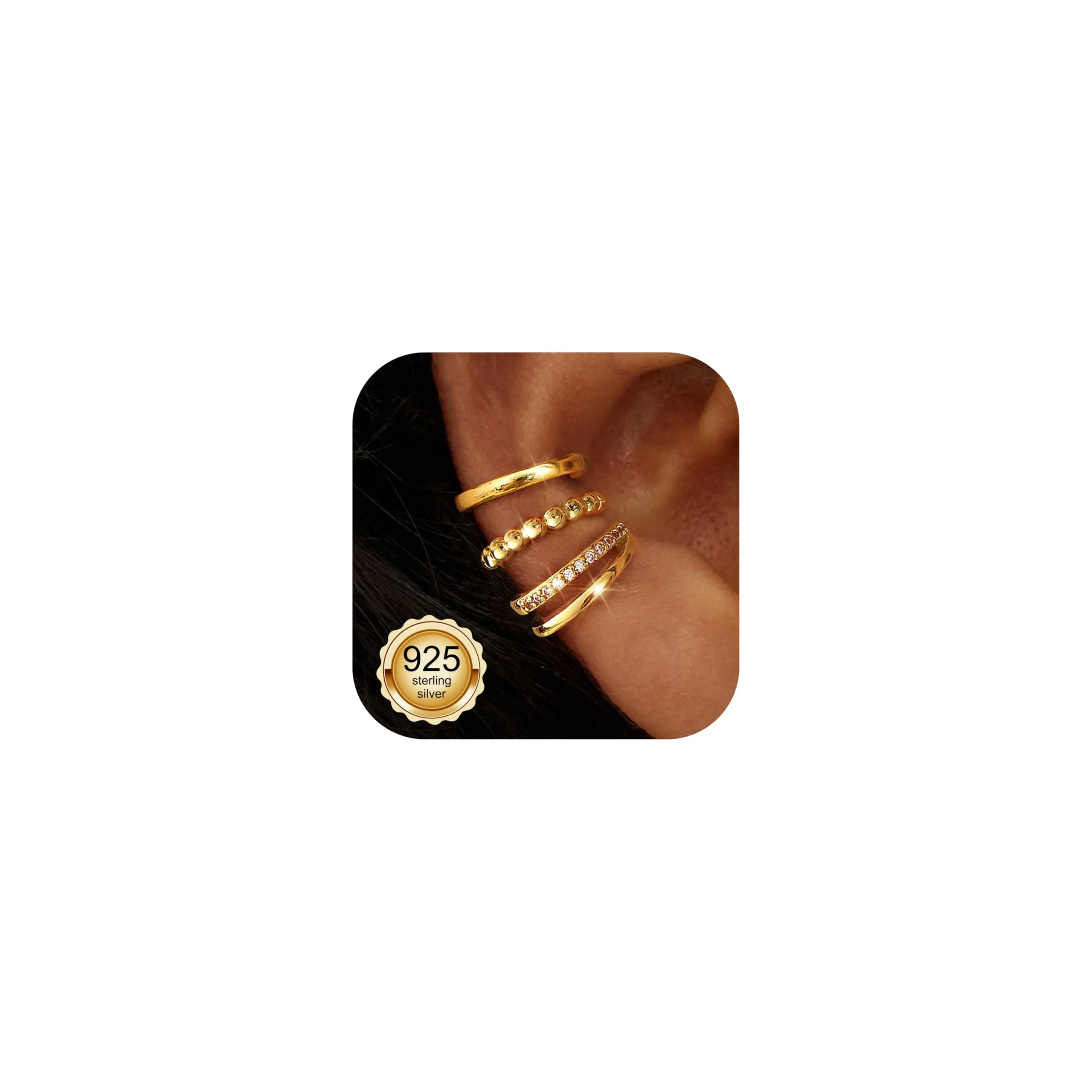 Chriscoco 3Pcs Ear Cuff Argento 925 Orecchini Senza Buco Donna Regolabile - immagine 1