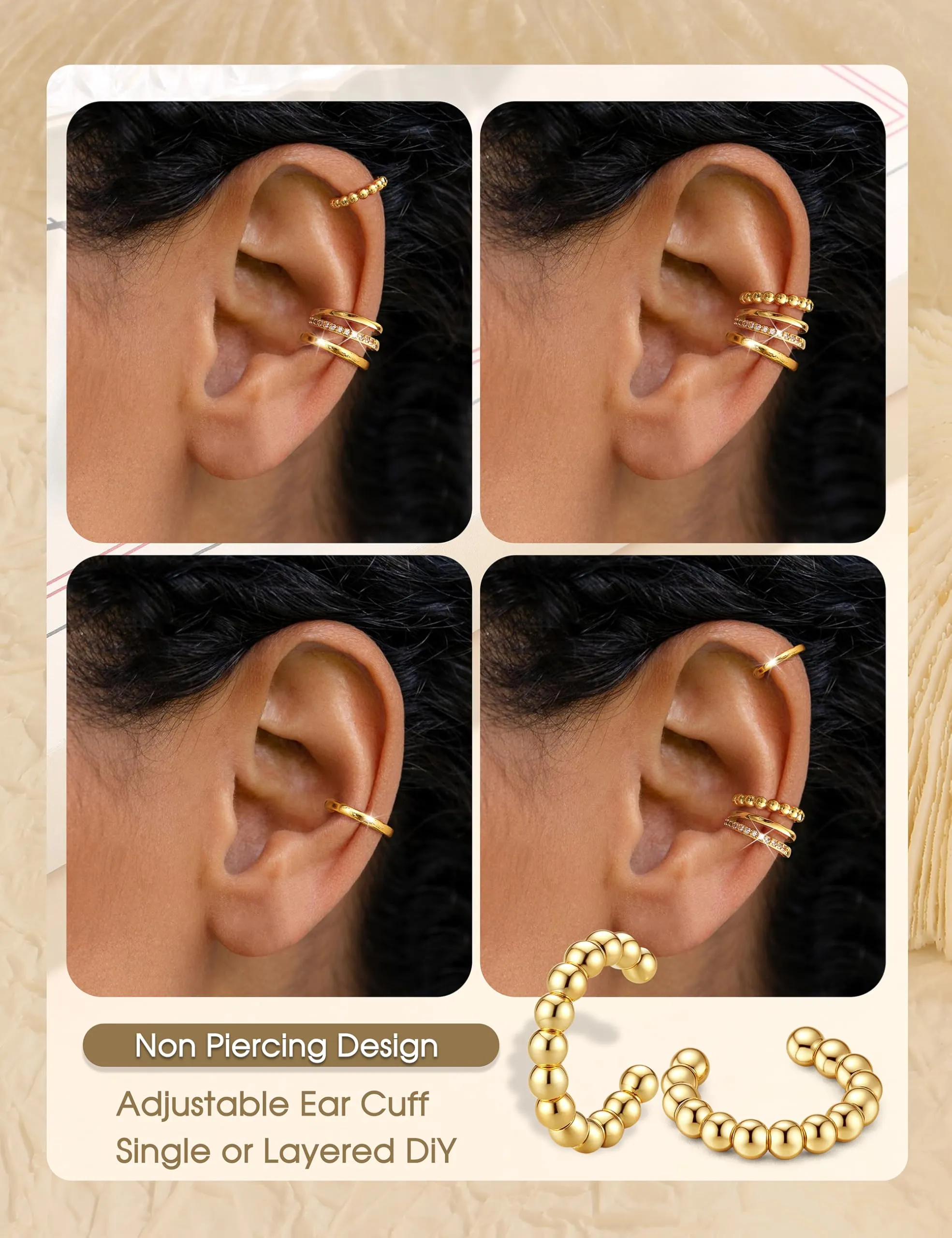 Chriscoco 3Pcs Ear Cuff Argento 925 Orecchini Senza Buco Donna Regolabile - immagine 3