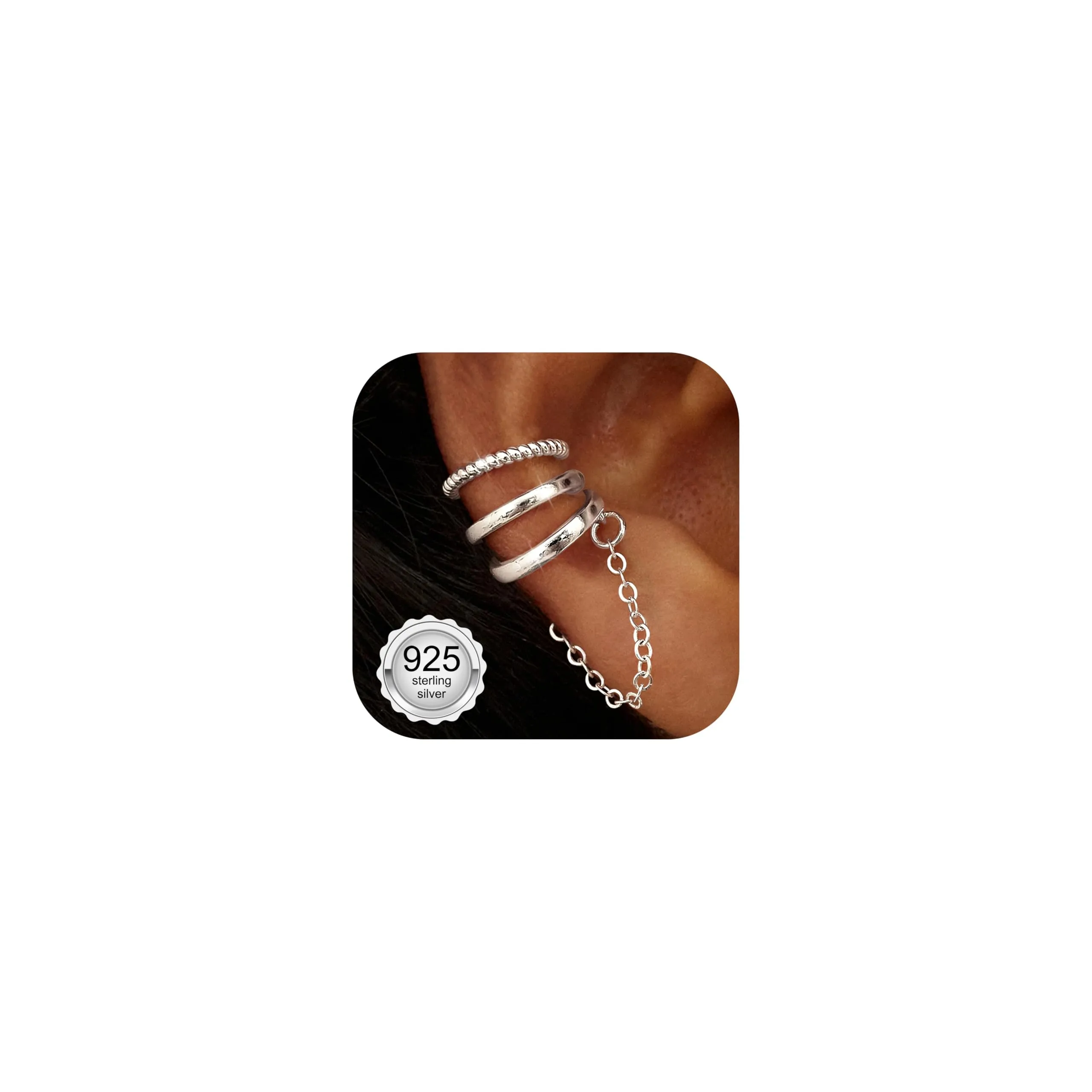Chriscoco 3Pcs Ear Cuff Argento 925 Orecchini Senza Buco Donna Regolabile - immagine 1