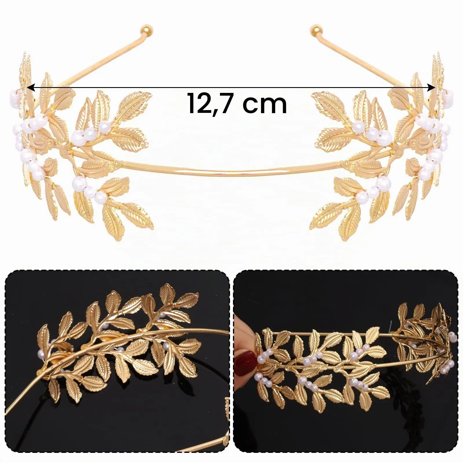Set di Accessori per Costume da Dea Greca, Corona di Foglie Romane, Bracciali da Braccio, Orecchini Pendenti, Dea Greca Gioielli Costume Accessori per Feste, Matrimonio, Halloween, Carnevale (Oro-B) - immagine 3